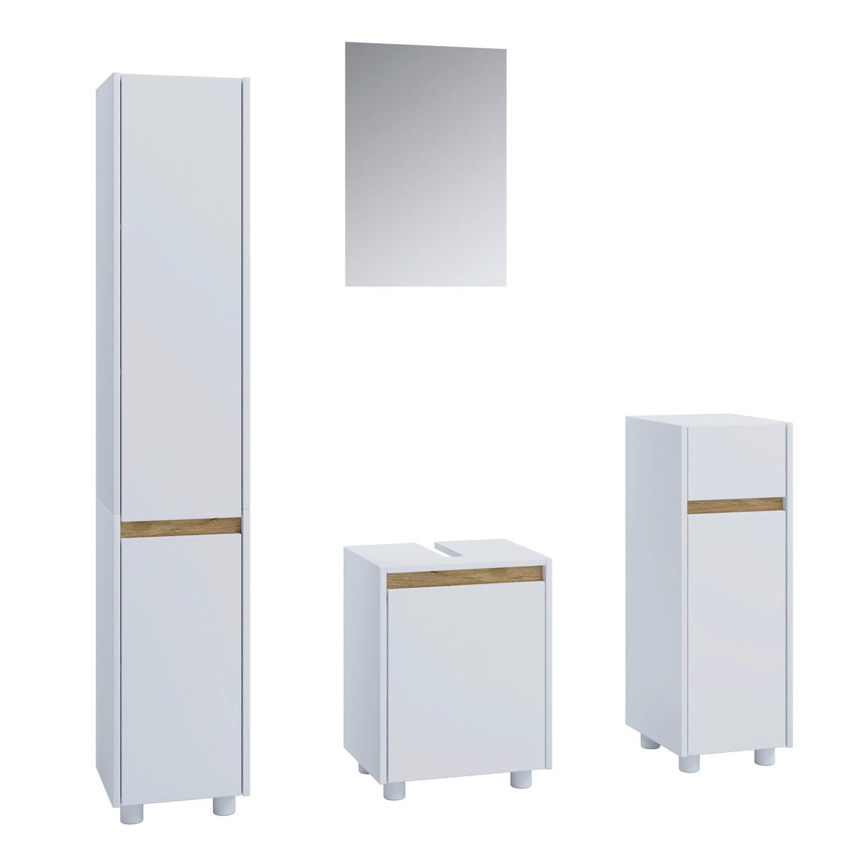 Badezimmer Cosila 4-tlg. Weiß/Honigeiche - Honigeiche/Silberfarben, Trend, Holzwerkstoff/Kunststoff (112cm) - MID.YOU