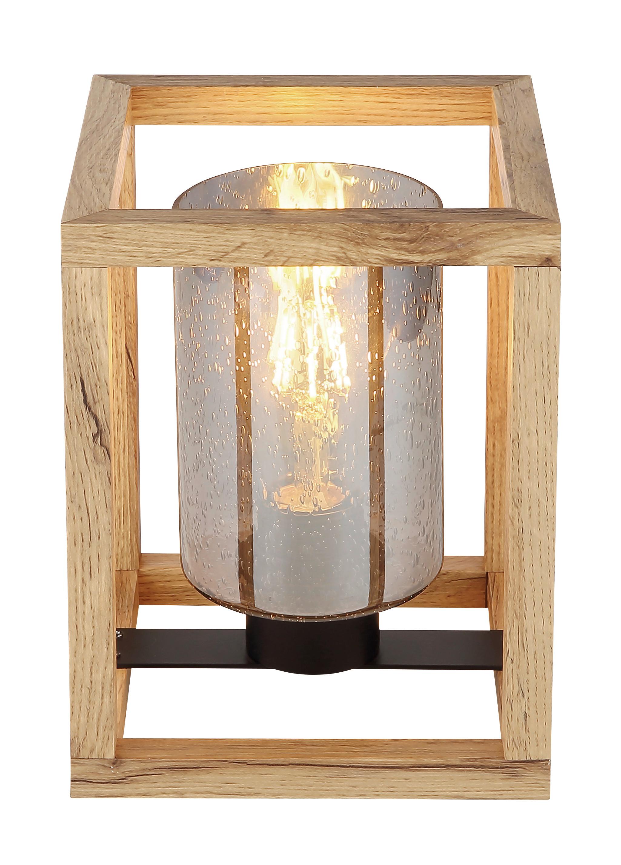 Tischleuchte Pettey max. 40 Watt - Dunkelbraun/Schwarz, ROMANTIK / LANDHAUS, Glas/Holzwerkstoff (17/17/22cm)