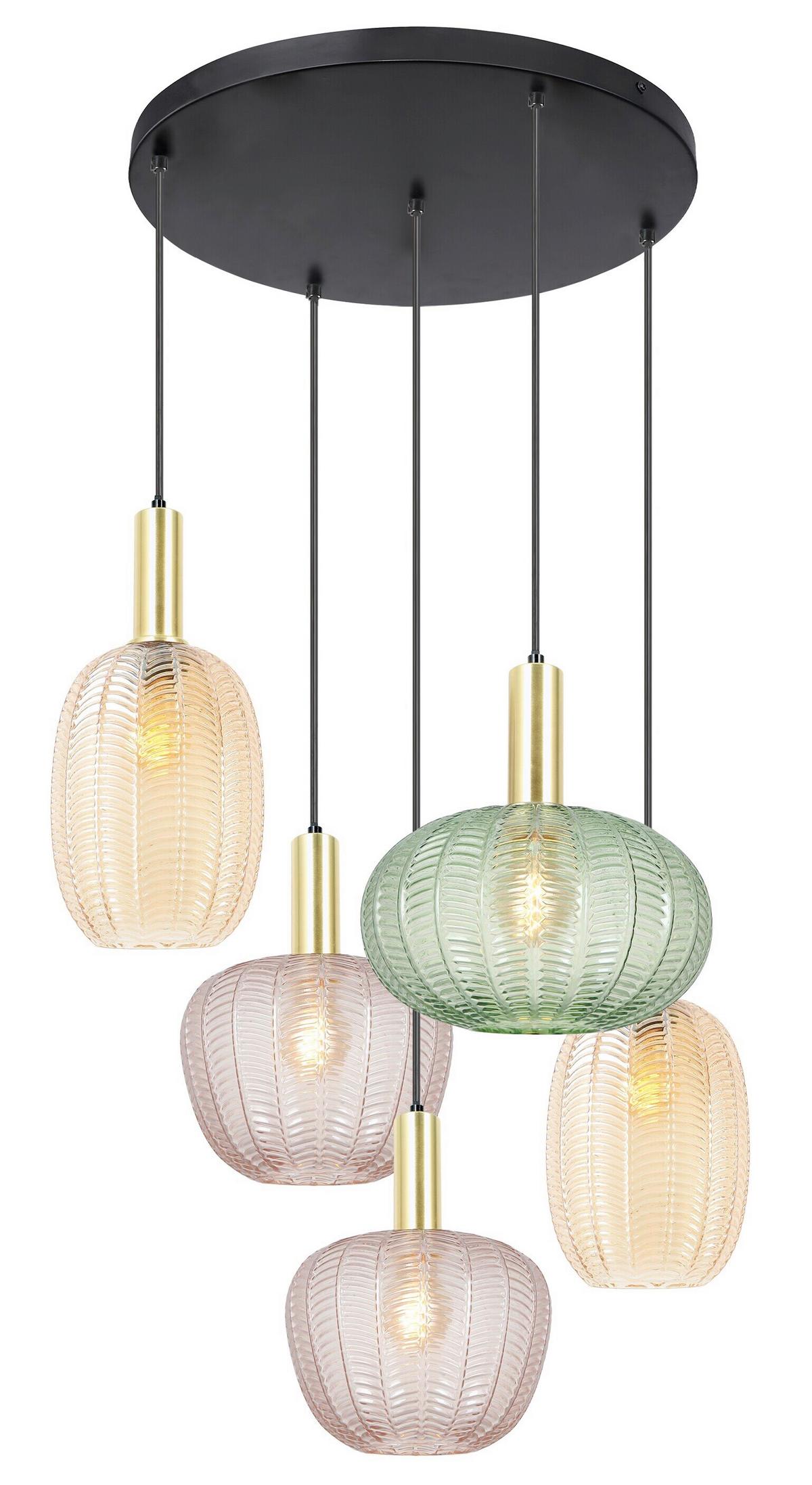 Hängeleuchte Bunti Multicolor max. 25 Watt - Pink/Goldfarben, MODERN, Glas/Metall (65/60/120cm)