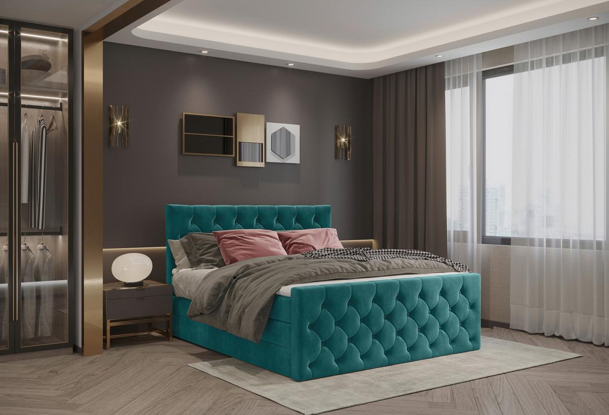 PAT BOXSPRING ELIO - petrol/bej, Romantik / Landhaus, textil (180/200cm) - James Wood