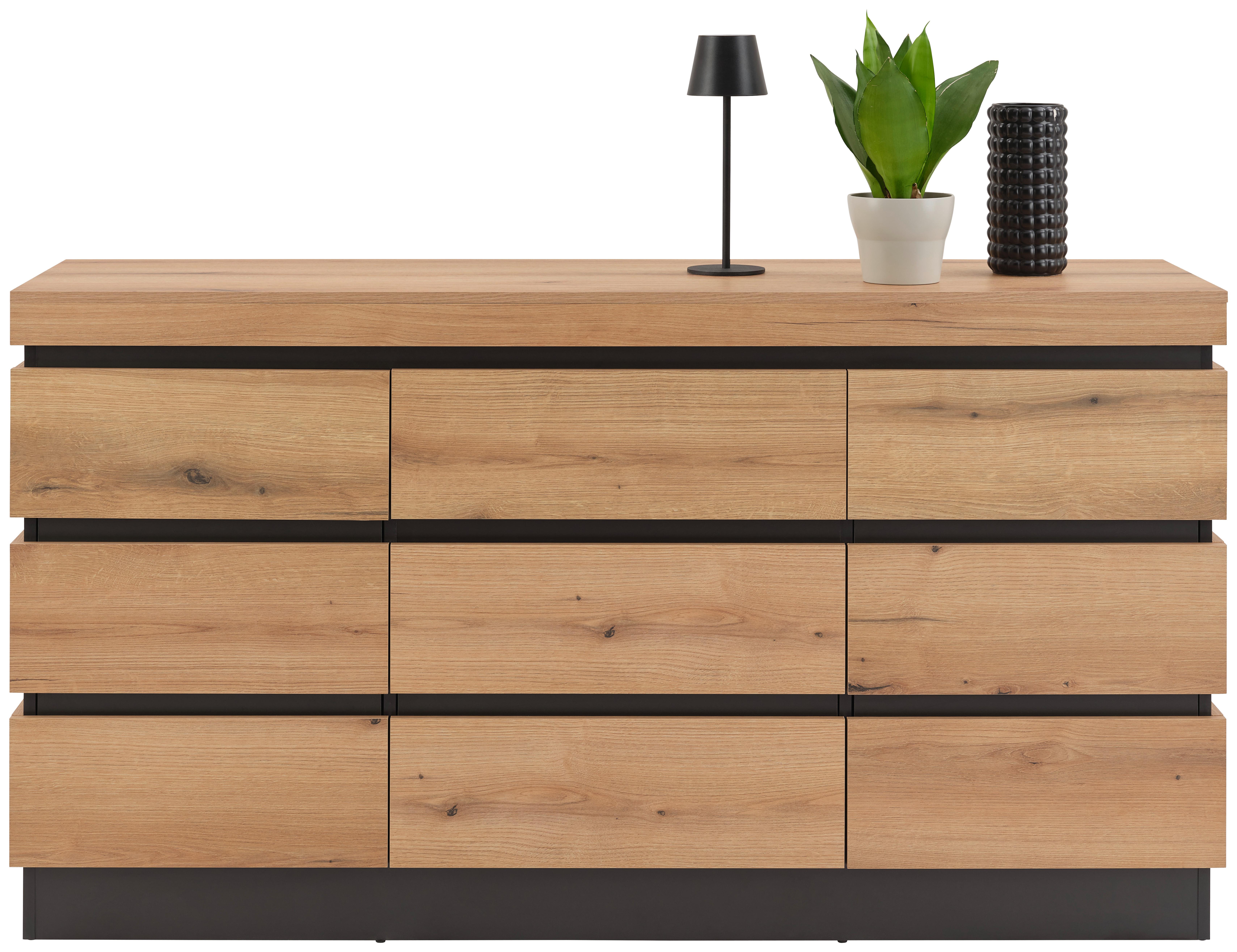 Comodă cu uși CORTE - culoare lemn stejar/gri, Trend, material pe bază de lemn (160,8/92,5/45cm) - Modern Living
