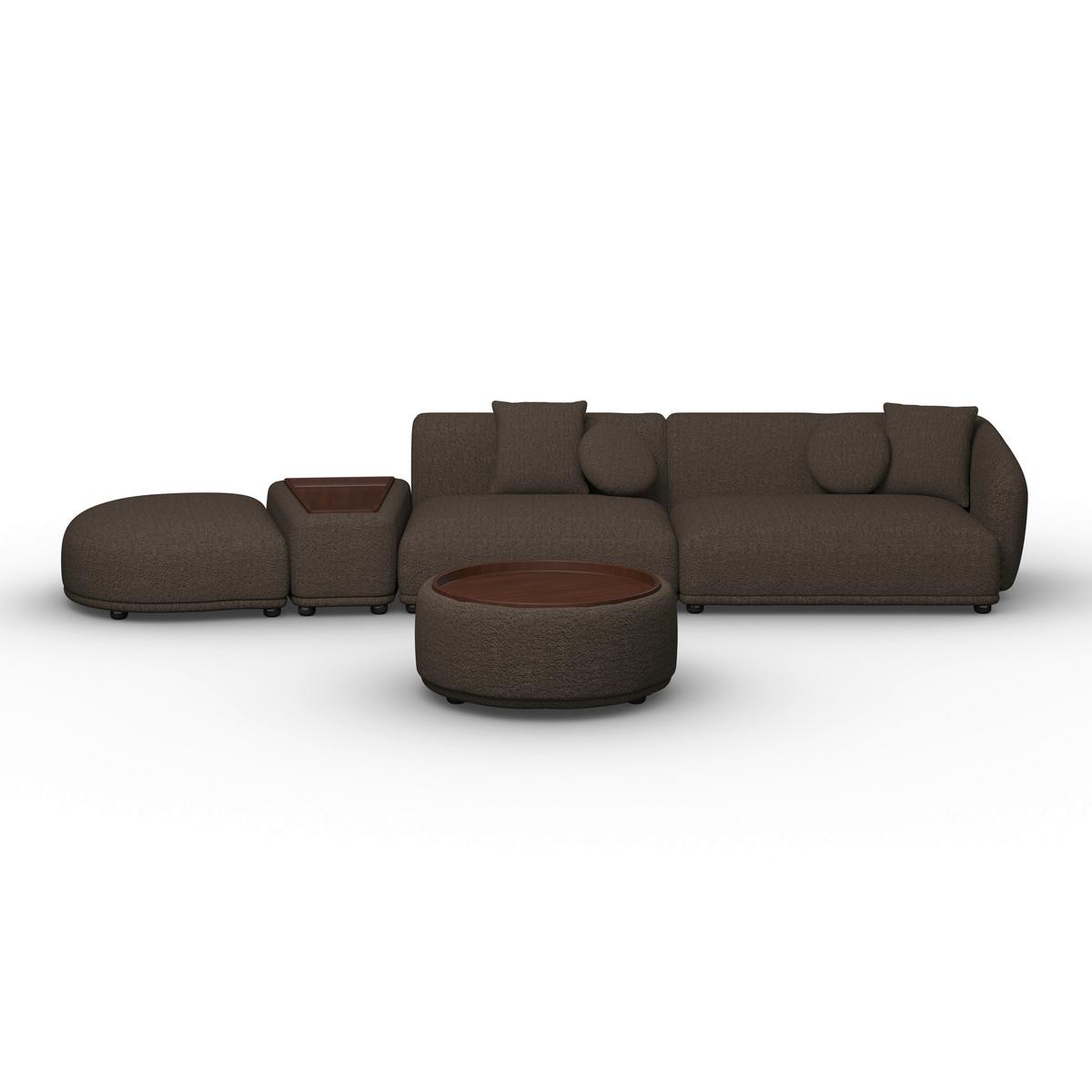 Wohnlandschaft Kira Chenille Braun - Schwarz/Braun, MODERN, Holz/Textil (410/71/108cm) - Bessagi Home