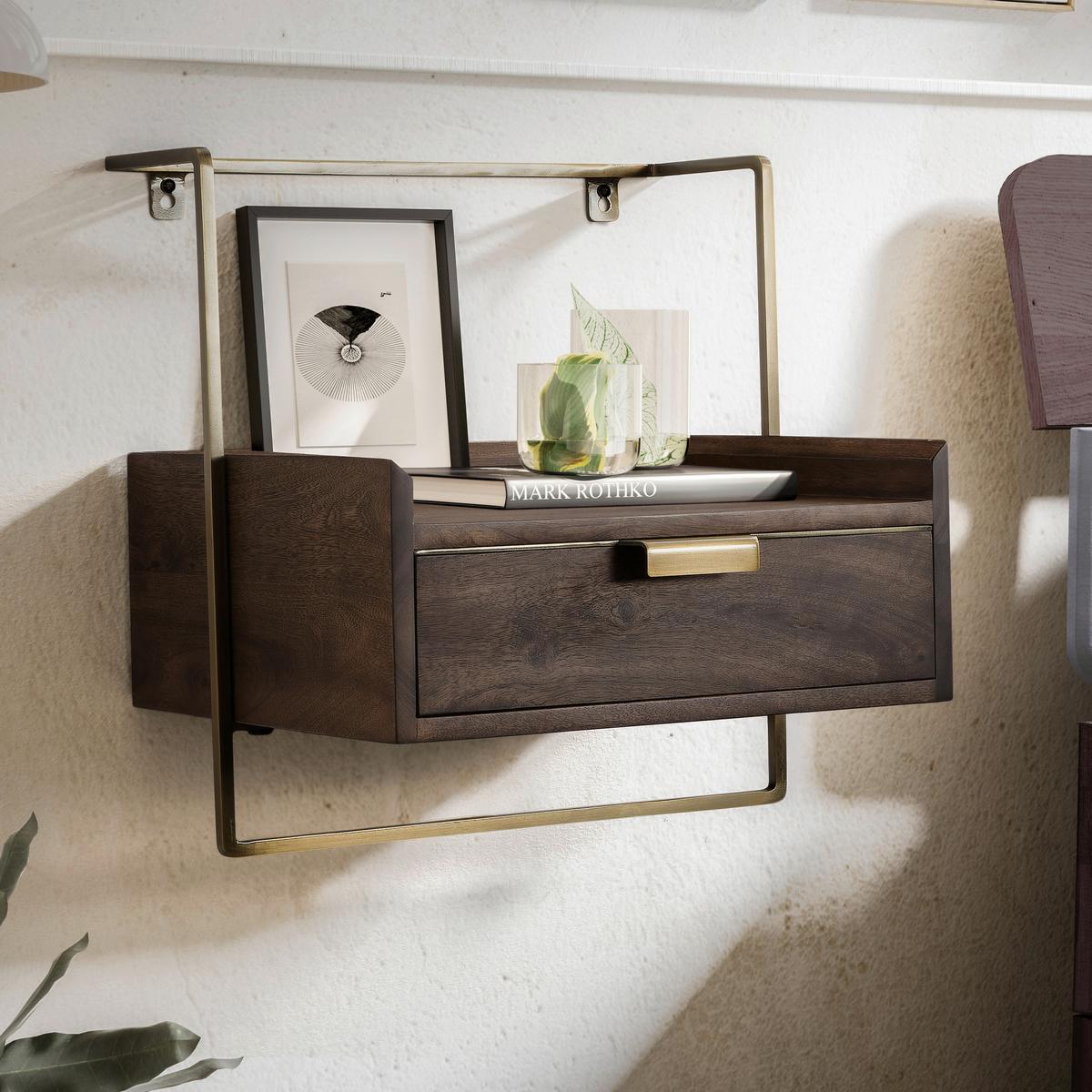 NACHTTISCH WL7.159 - Dunkelbraun/Goldfarben, Design, Holz/Metall (44/45/35cm) - MID.YOU