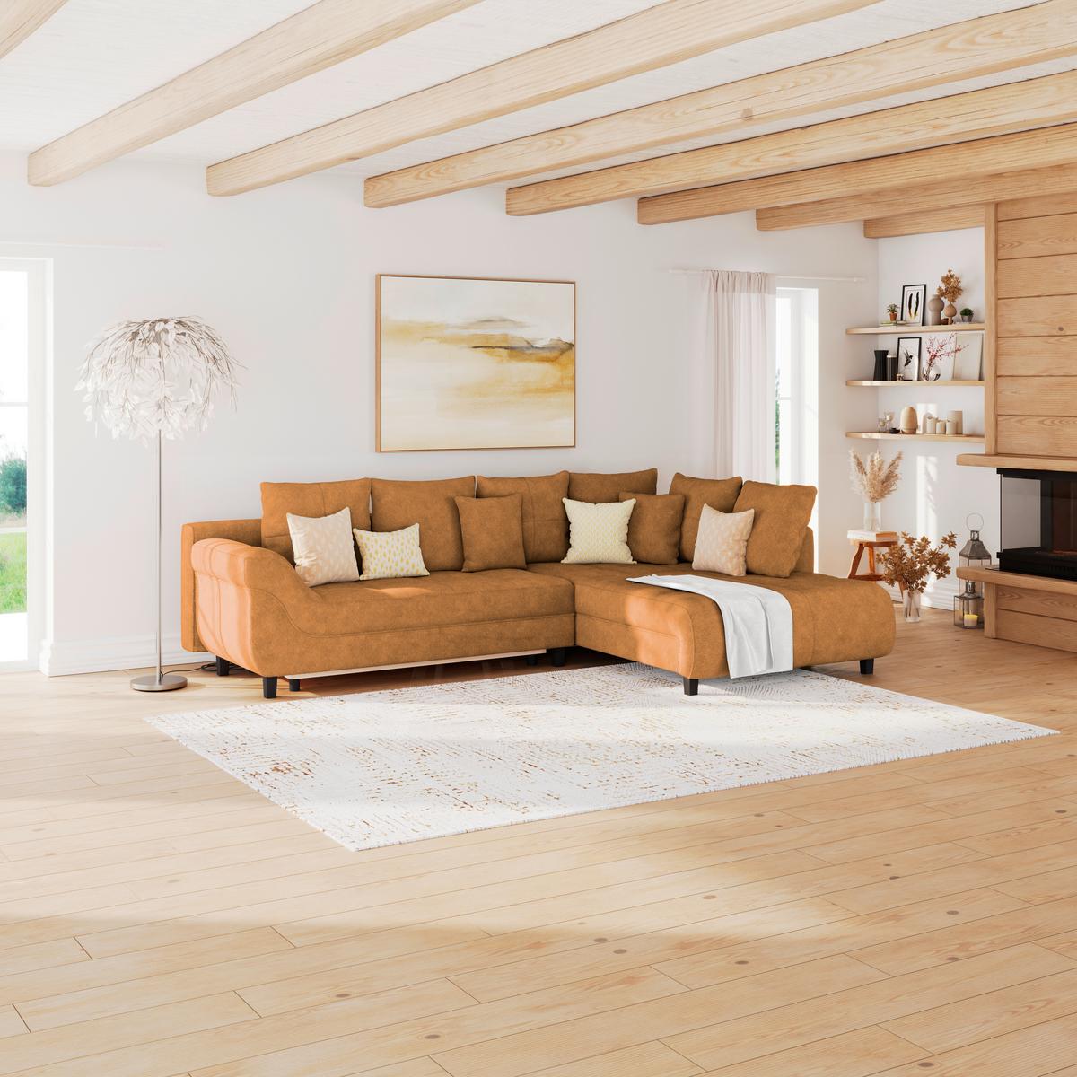 Kutna Garnitura Mendoza - narančasta/siva, Design, tekstil/drvo (309/197cm) - Modern Living