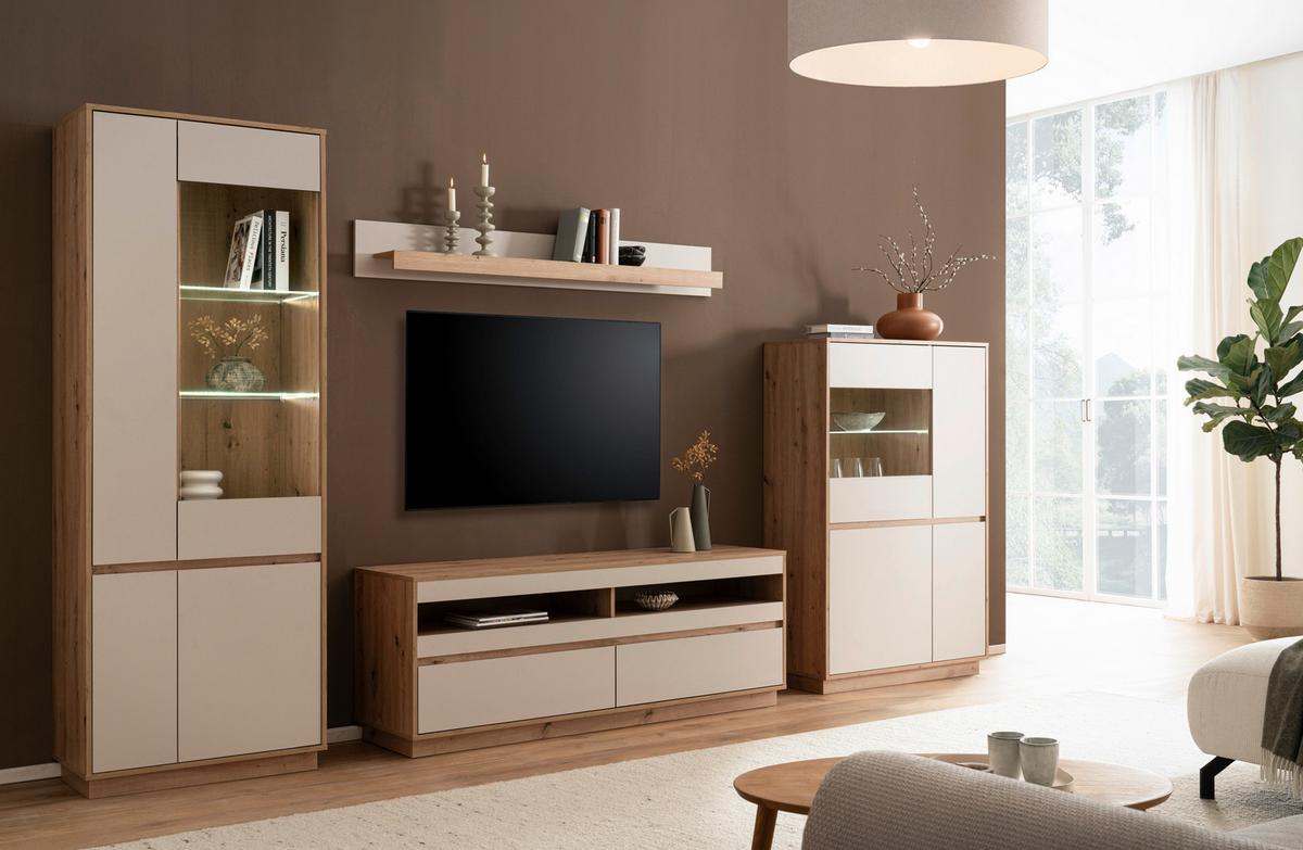 WOHNWAND SONORA - Kaschmir/Eiche Artisan, Design, Glas/Holzwerkstoff (342/205/40cm) - MID.YOU
