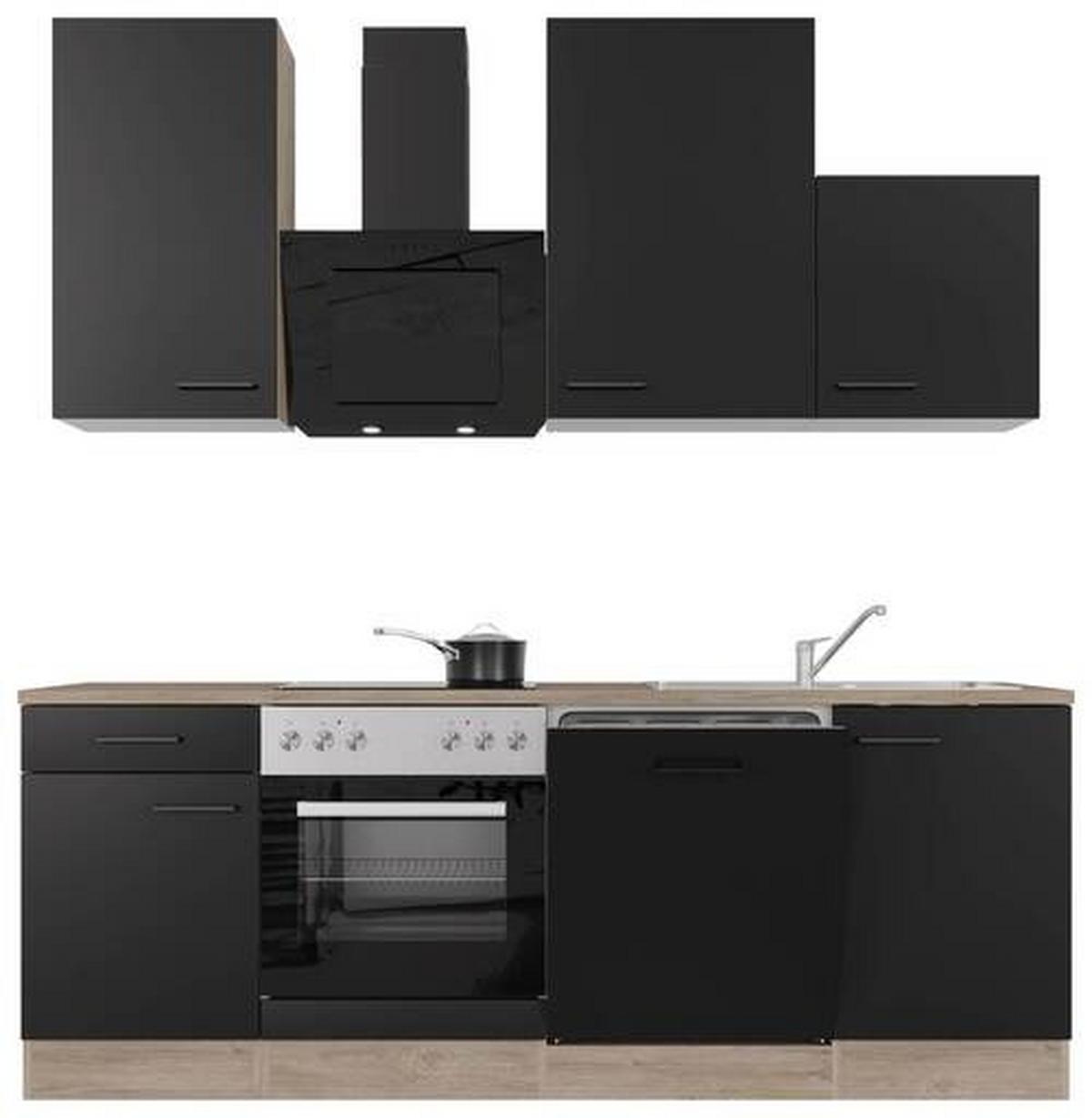 Kuhinjski Blok Capri, Črna, Hrast - črna/barve hrasta, Moderno, kovina/leseni material (220cm) - FlexWell
