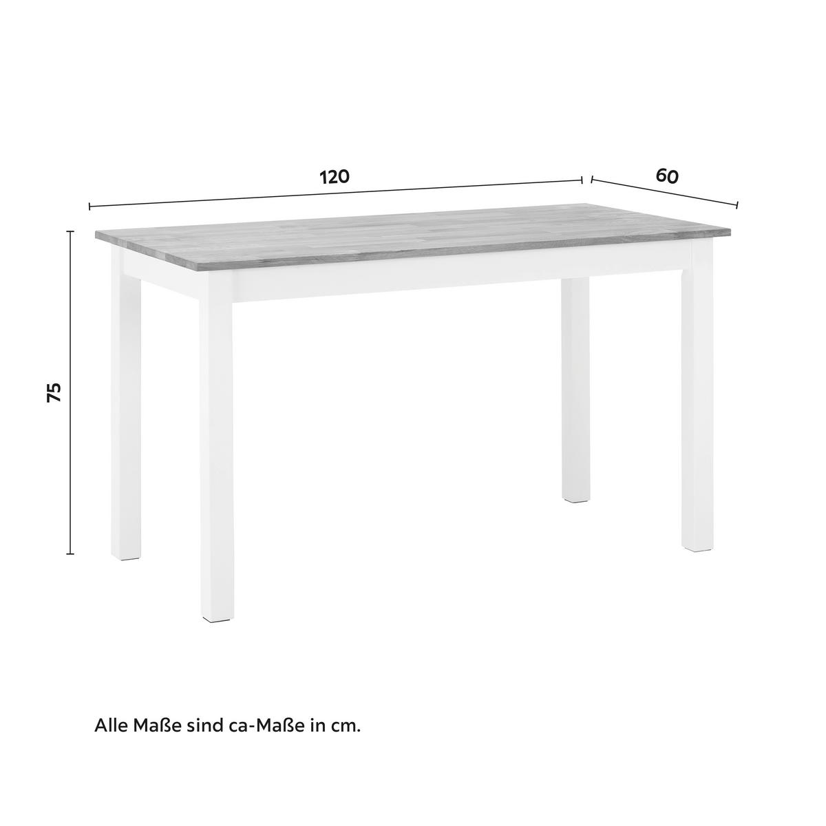 Esstisch Antalia in Holz Eiche massiv ca. 120x60 cm - Naturfarben/Weiß, MODERN, Holz (120/60/75cm) - Bessagi Home