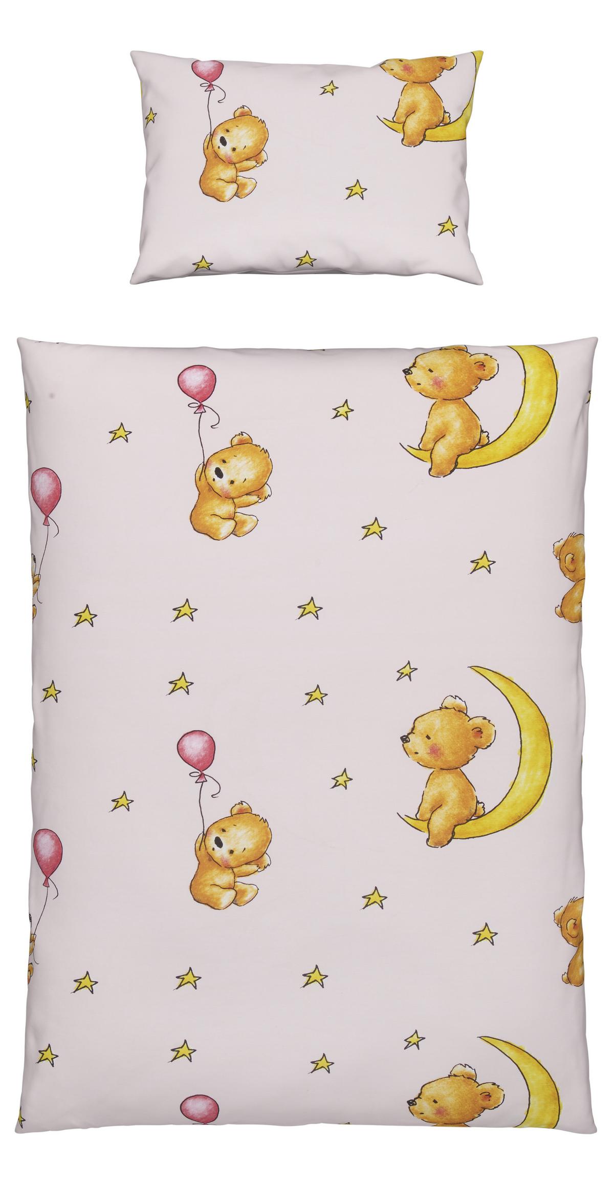 Kinderbettwäsche Bärli in diversen Farben - Rosa/Weiß, Textil (100/135cm) - Modern Living