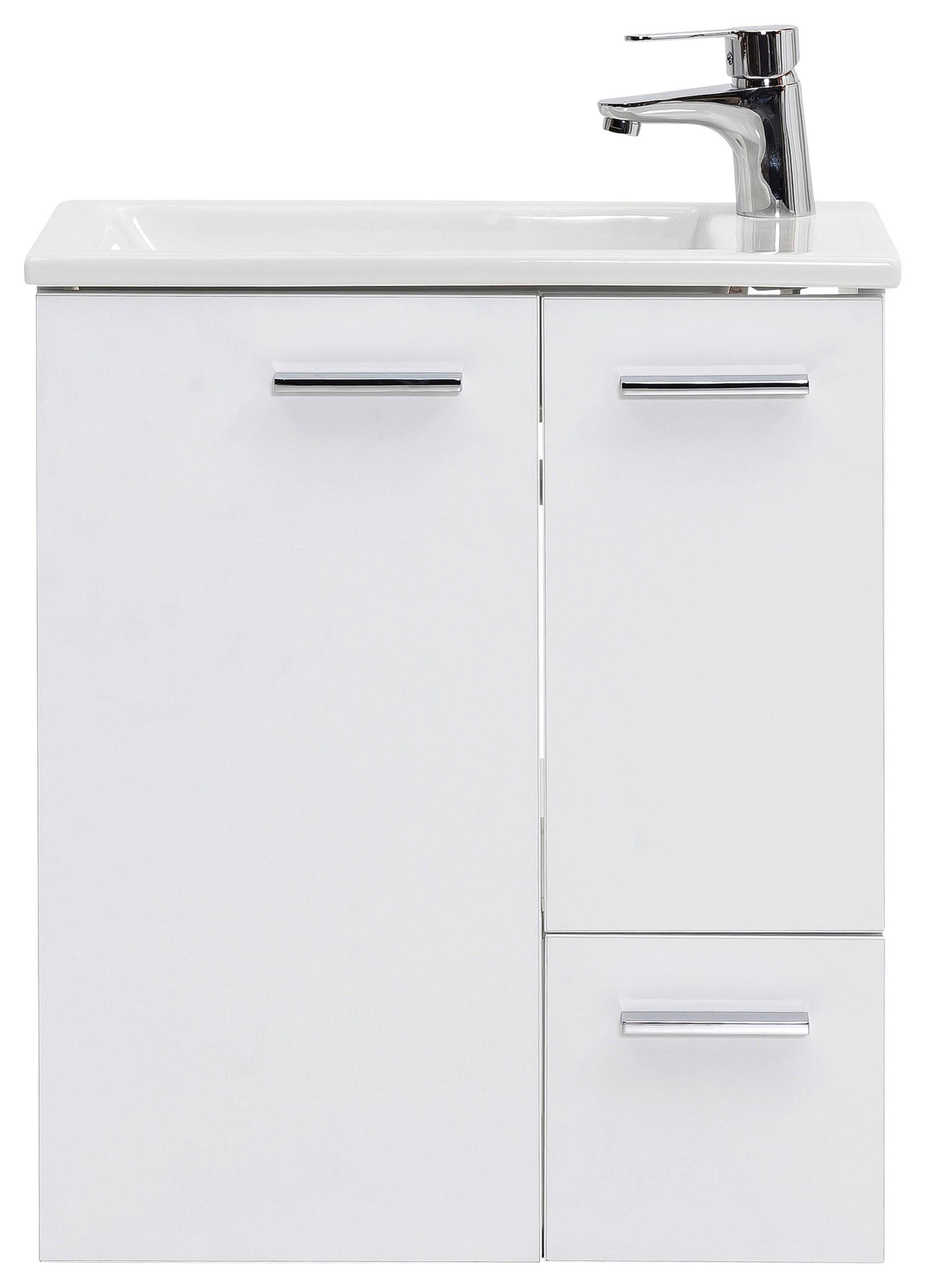 Waschtischkombi Matteo Weiß - Weiß Hochglanz/Silberfarben, MODERN, Keramik/Holzwerkstoff (50cm) - MID.YOU