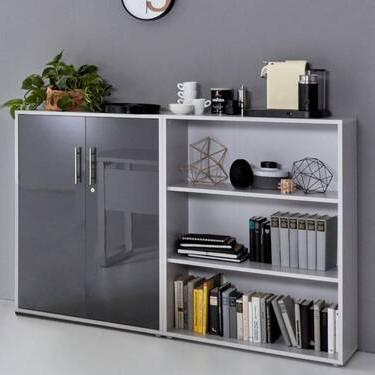 Aktenschrank Office Edition Sw Set 1 niedrig Grau - Anthrazit Hochglanz/Grau, MODERN, Holzwerkstoff (168,8/113,6/33cm) - MID.YOU