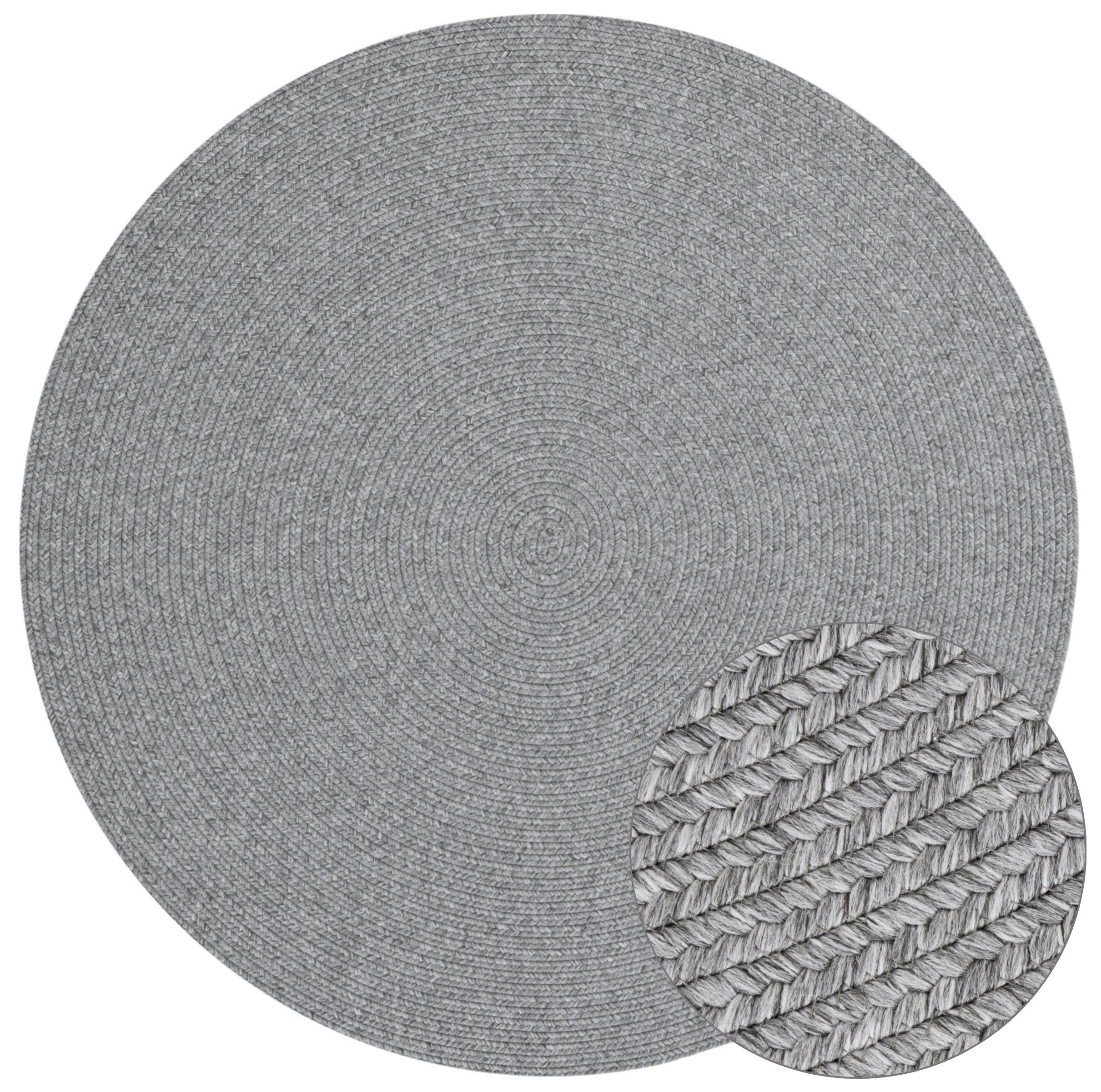 Outdoorteppich Trenzado Hellgrau Ø ca. 200cm - Hellgrau, Basics, Kunststoff (200cm)