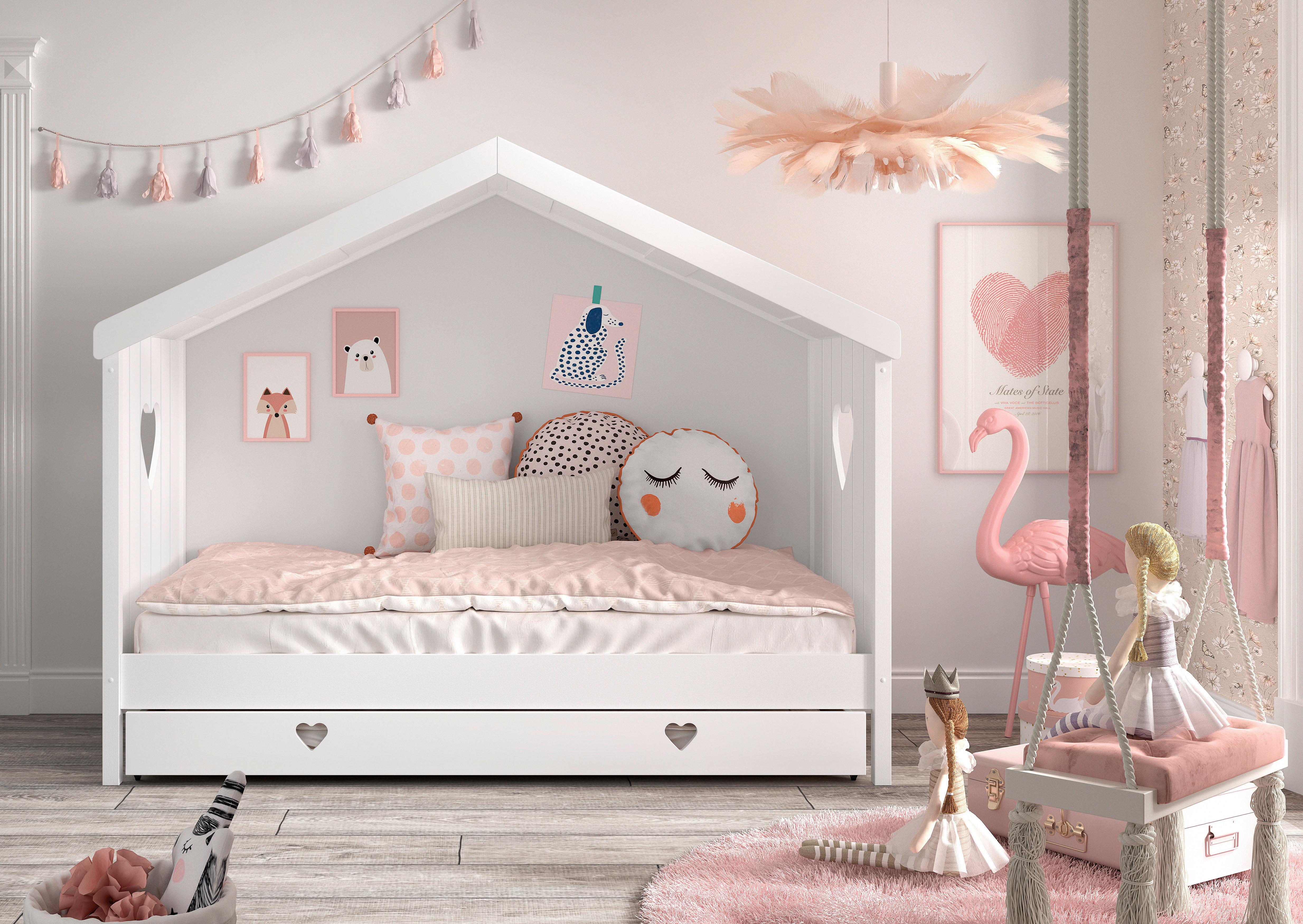 Hausbett Amori m. Schublade ca. 90x200 cm Weiß - Weiß, Natur, Holz/Holzwerkstoff (90/200cm) - Vipack