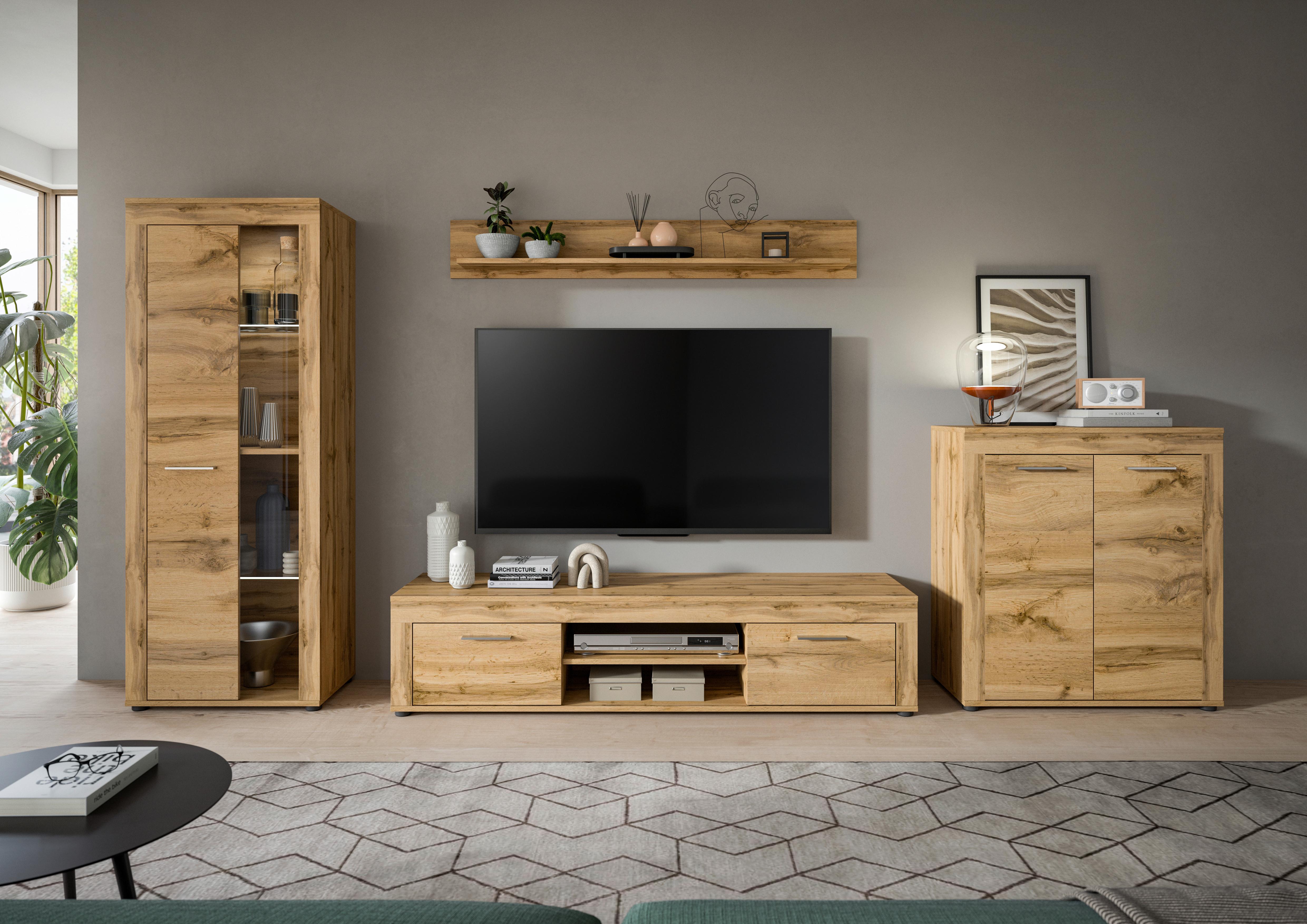 ANSAMBLU MOBILIER CAMERA DE Z JAM - stejar Wotan, Design, sticlă/material pe bază de lemn (330/159/35cm) - Modern Living