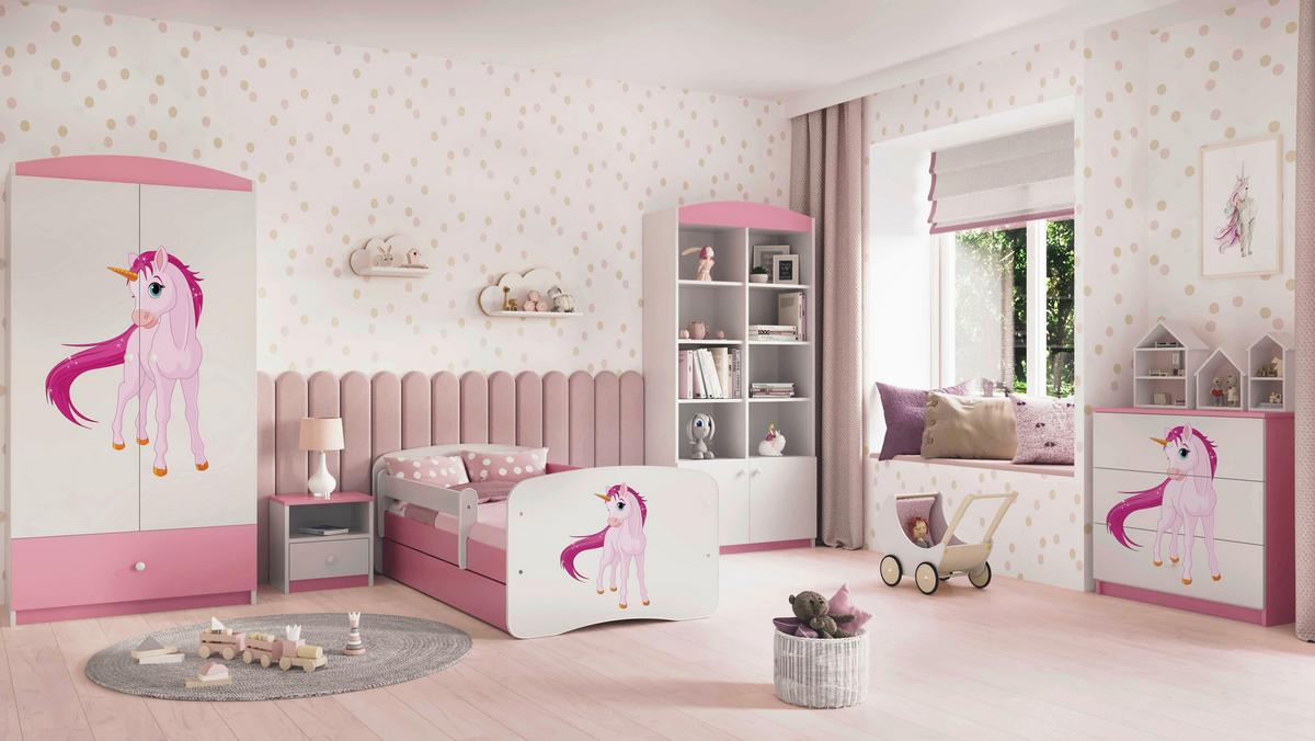 Otroška Postelja Babydreams, Bela, Roza, 80x160cm - pink/bela, Moderno, leseni material/tekstil (80/160cm) - MID.YOU
