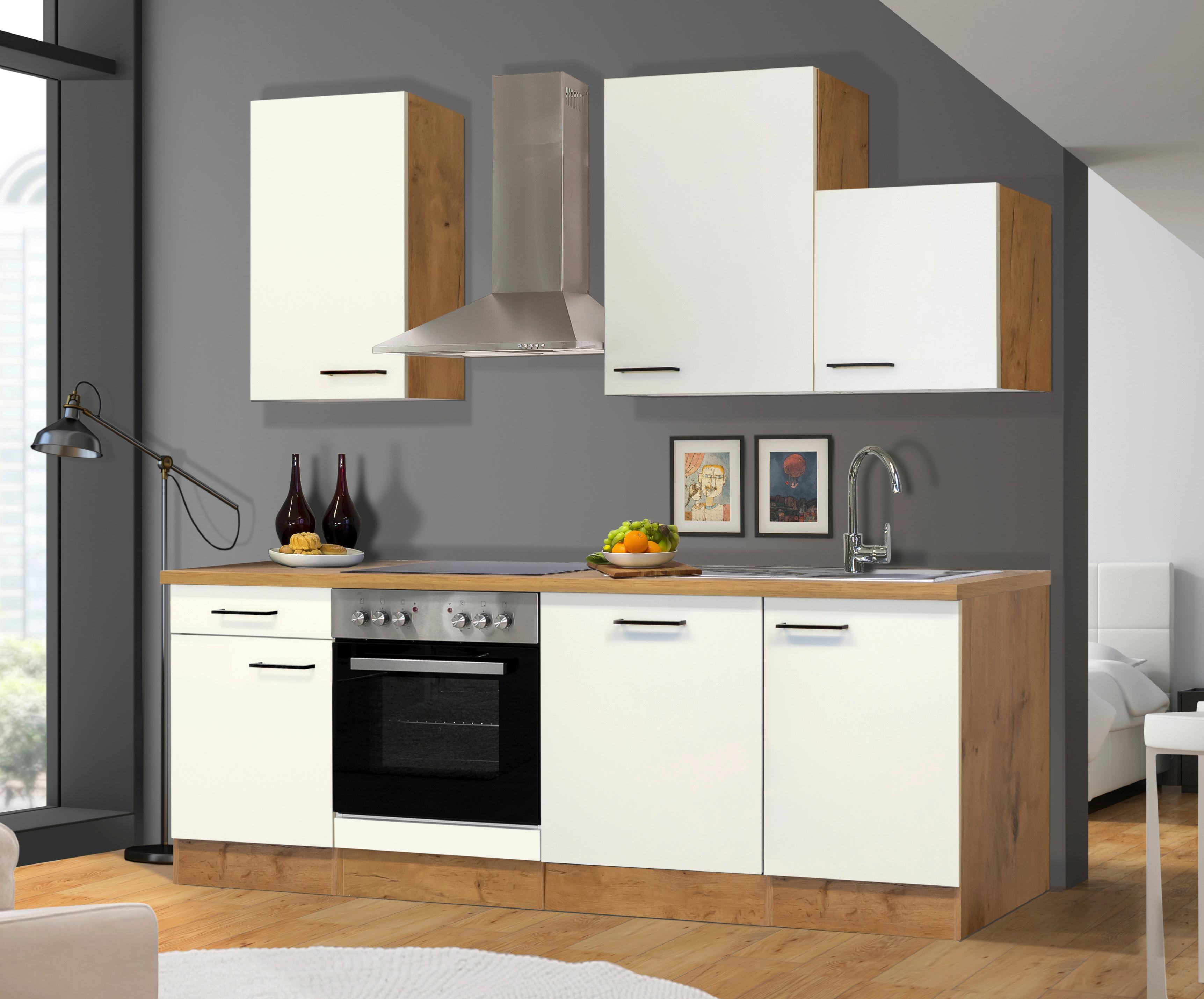Kuhinjski Blok Z Aparati Avila, Magnolija, Barva Hrasta - magnolija/črna, Moderno, kovina/leseni material (220cm) - FlexWell
