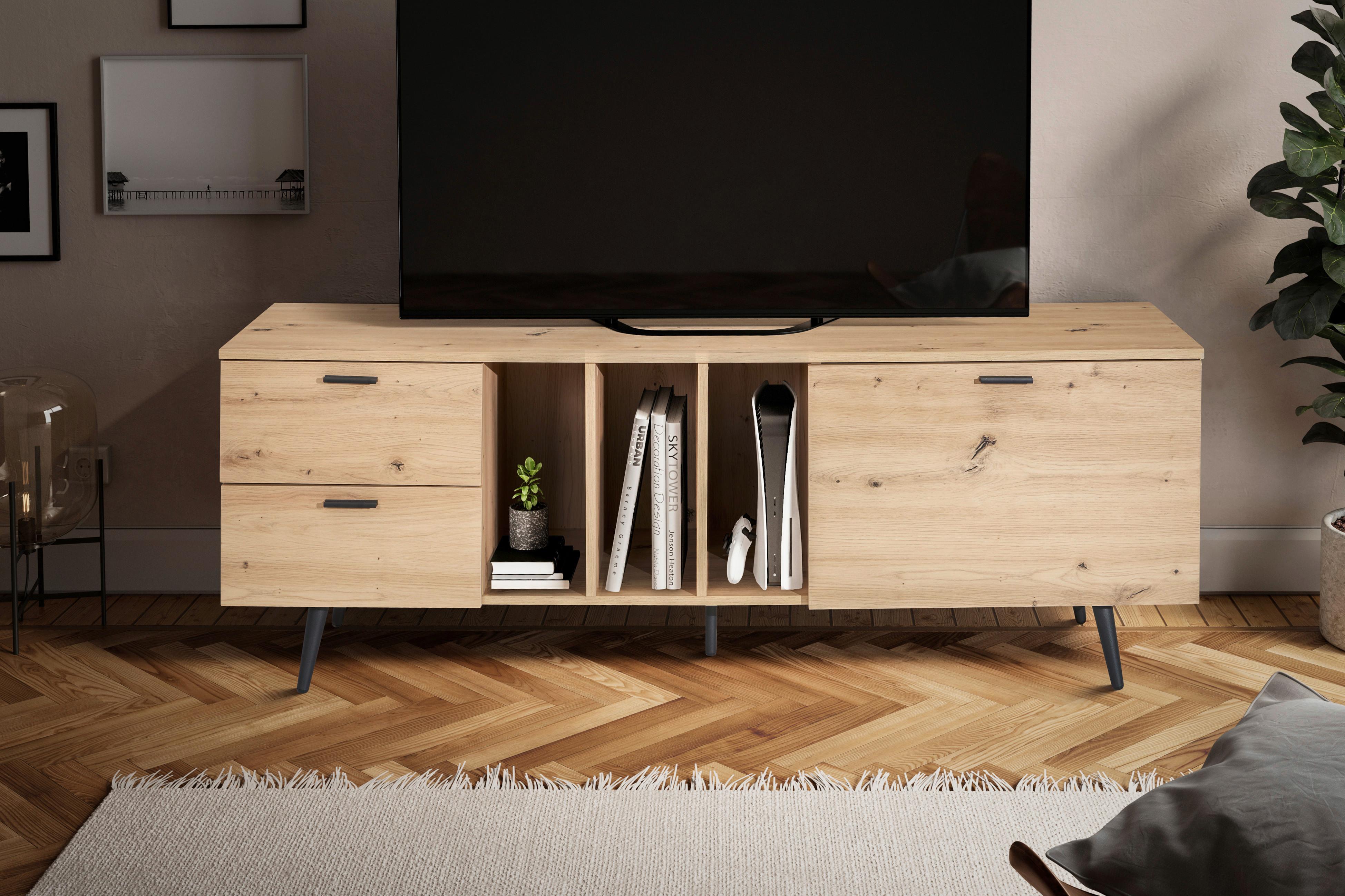 Nizka Omarica Wl6.819 - črna/barve hrasta, Design, kovina/leseni material (150/55/40cm) - Livetastic