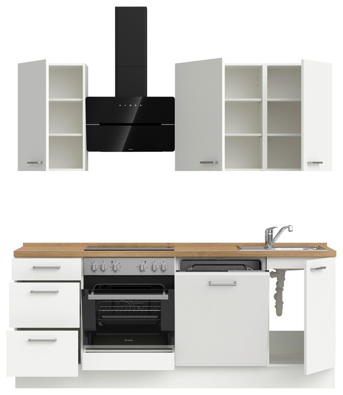 Küchenblock Touch High m. Geräten Weiß - Edelstahlfarben/Eichefarben, MODERN, Holzwerkstoff/Metall - Nobilia