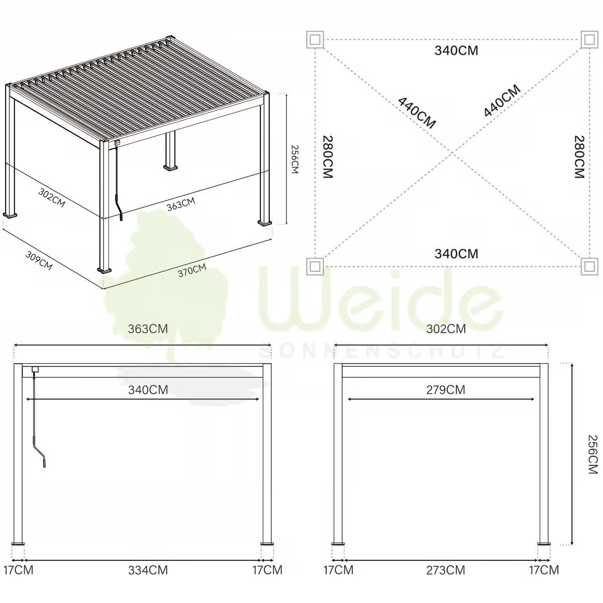 PERGOLA CLASSIC 3X3,6M ANTHRAZIT - Anthrazit, Basics, Metall (360/255/300cm) - Gardenson