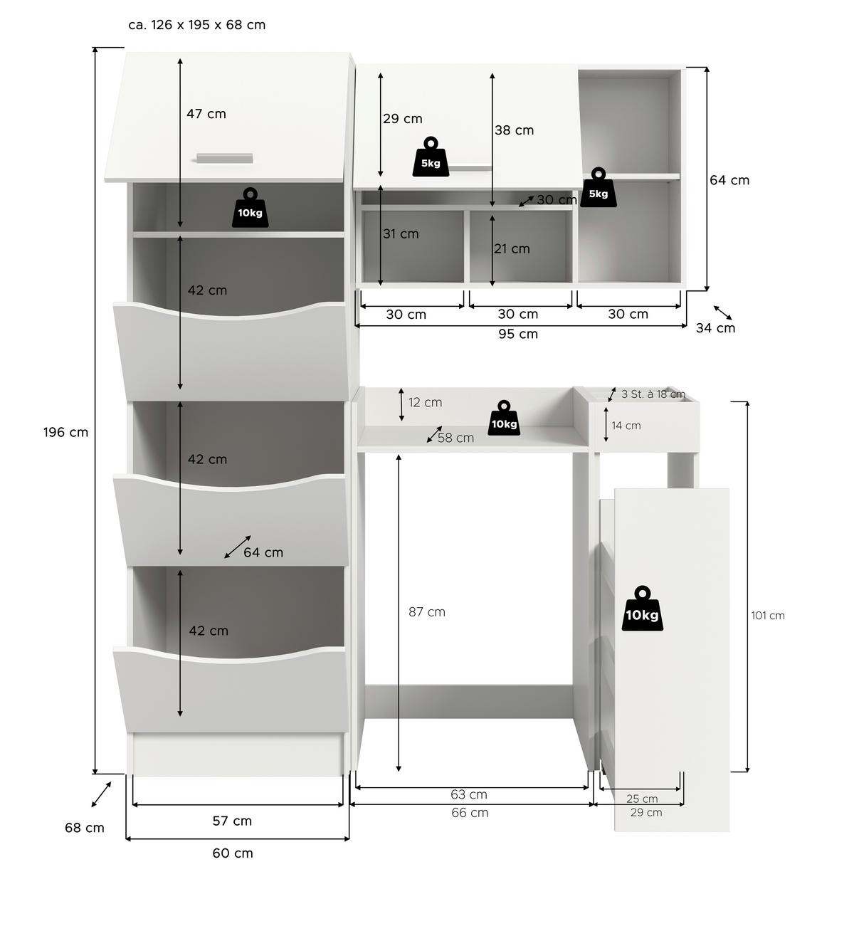 Hauswirtschaftsraum Free Weiß - Weiß, Basics, Holzwerkstoff (145/195/62cm) - MID.YOU