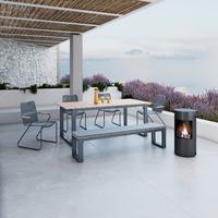 Gartengarnitur Helen Grau Metall/Polywood/Outdoorstoff - Schwarz/Grau, MODERN, Kunststoff/Textil (330/198/88cm) - Bessagi Garden