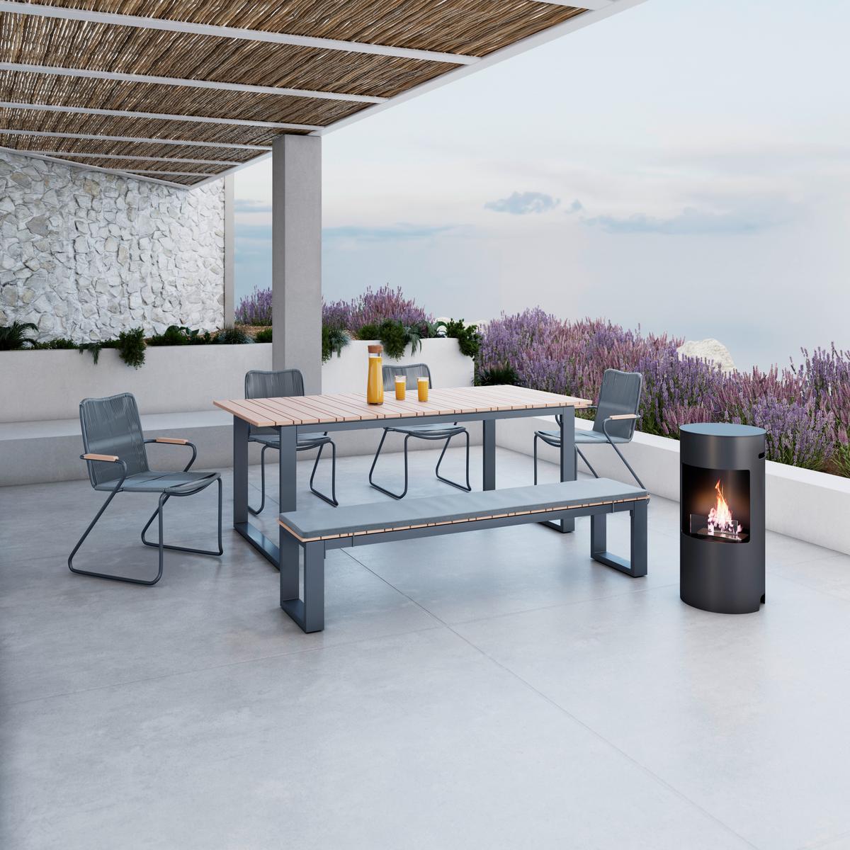 Kerti Étkezőgarnitúra Helen - fekete/tíkfa színű, Modern, műanyag/textil (330/198/88cm) - Bessagi Garden