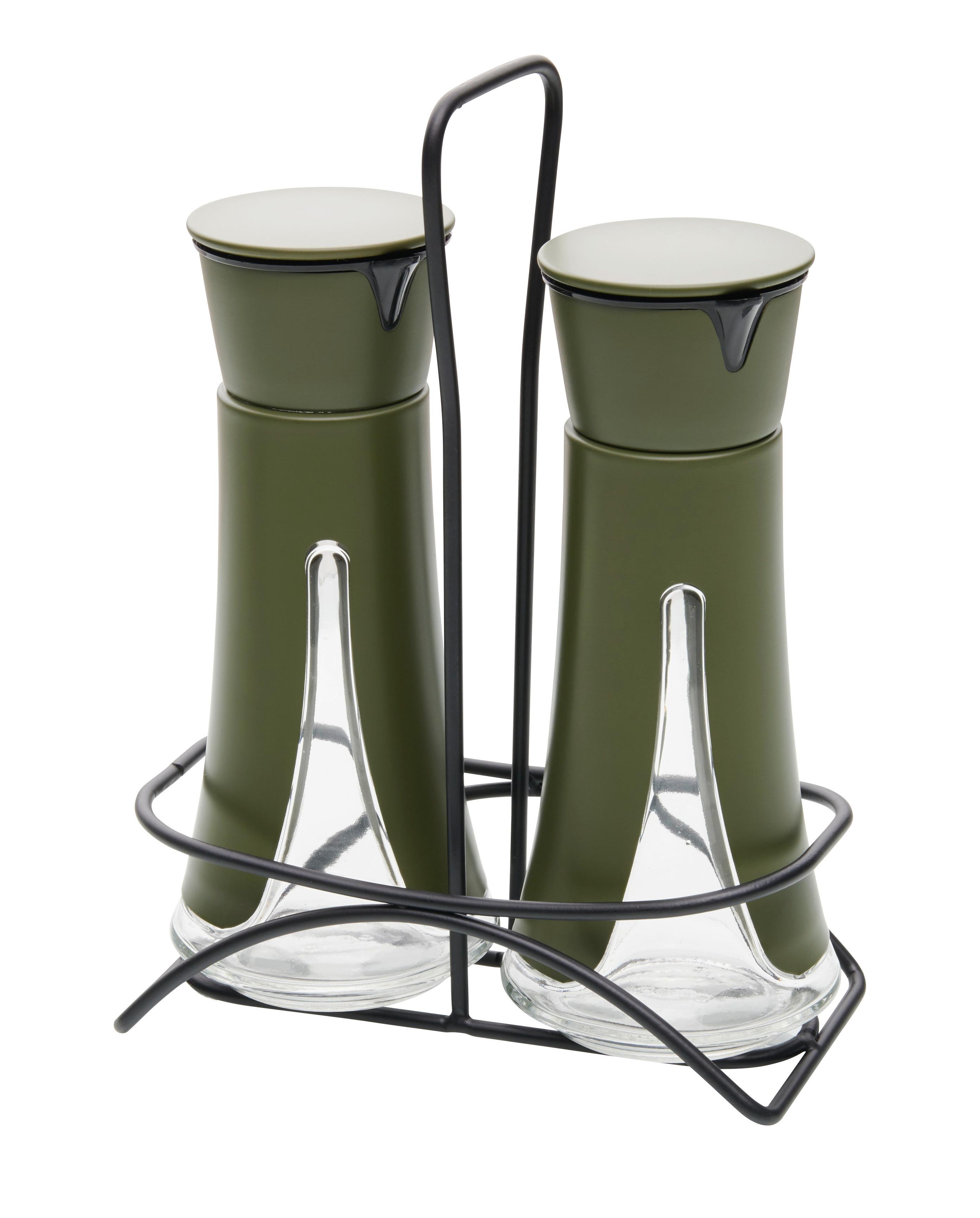 Asztalifűszertartó-szett Oil Green - olívazöld, Modern, műanyag/Üveg (16,5/22,5/8,5cm) - Premium Living