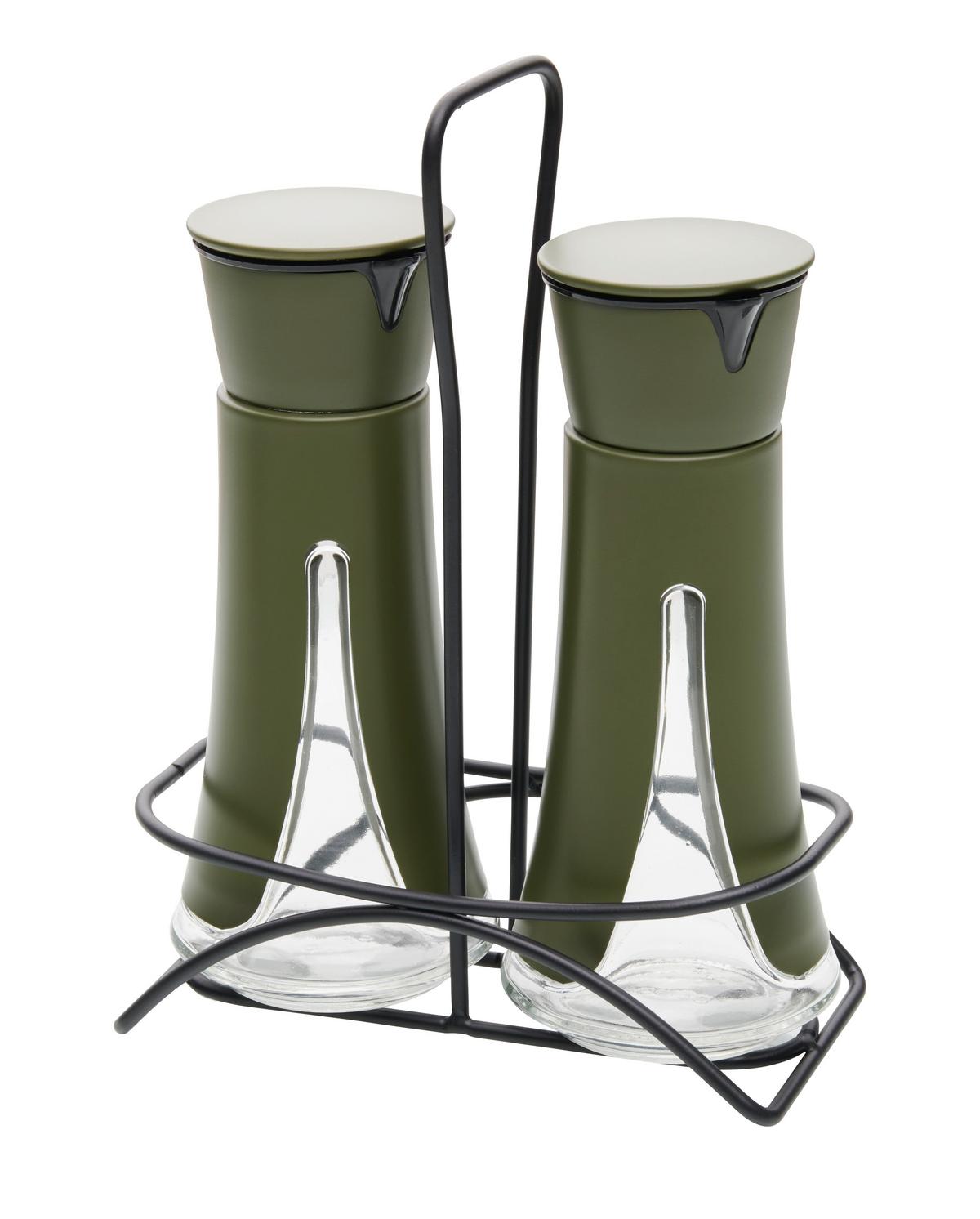 Asztalifűszertartó-szett Oil Green - olívazöld, Modern, műanyag/Üveg (16,5/22,5/8,5cm) - Premium Living