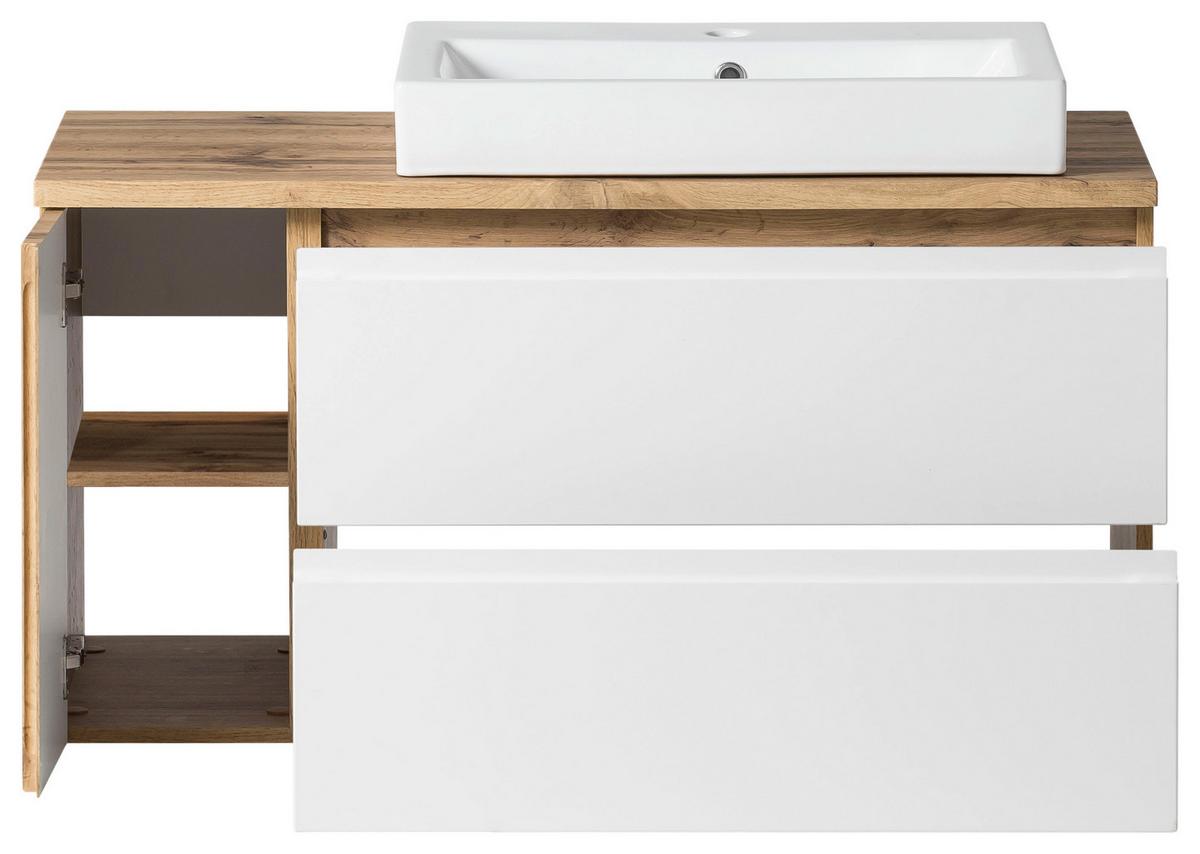Waschtischkombi Varese ca. 105x65,5x47 cm Eiche/Weiß - Eiche Wotan/Weiß, MODERN, Keramik/Holzwerkstoff (105cm) - Held
