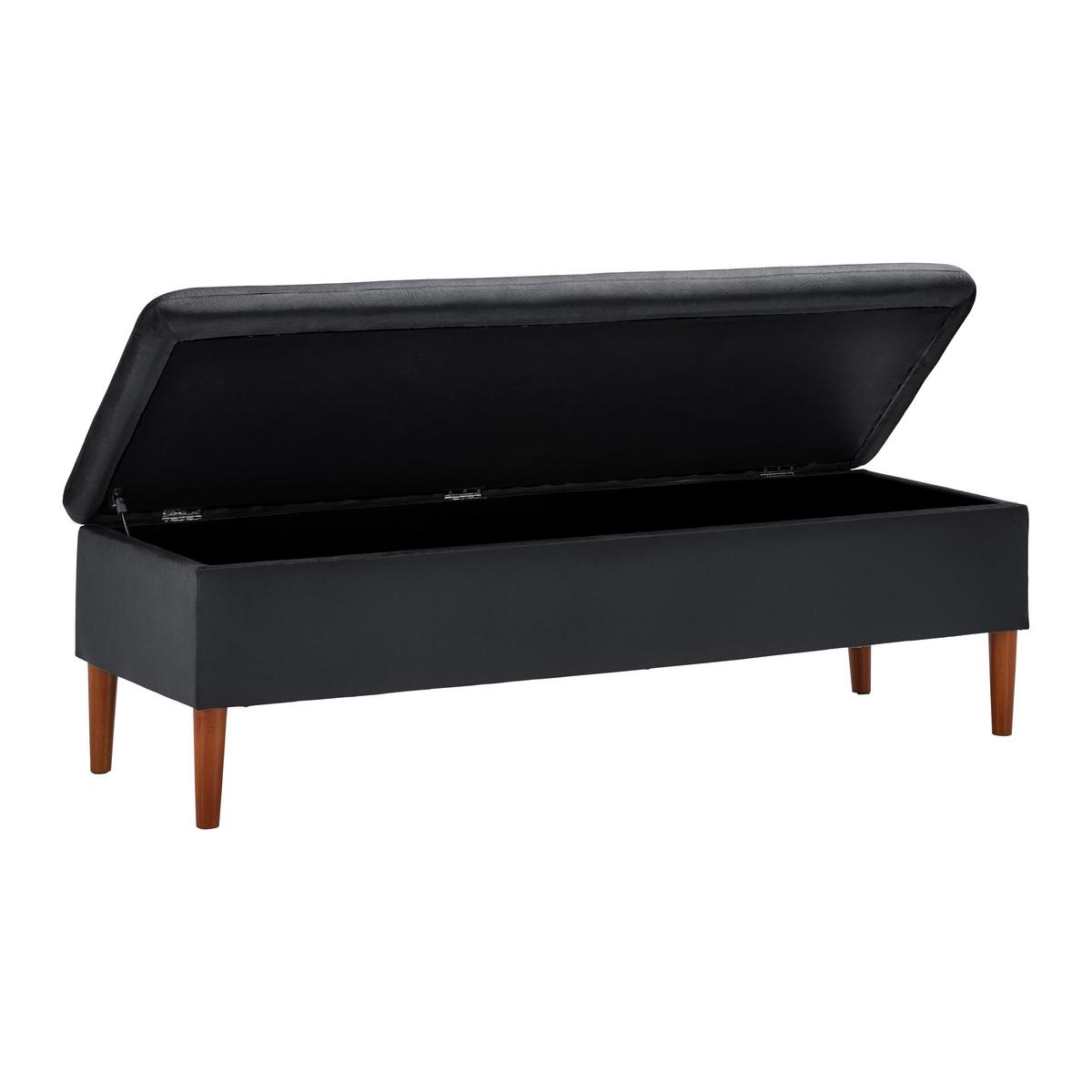 Hockerbank Jessy Schwarz Samt Gepolstert mit Stauraum - Buchefarben/Schwarz, MODERN, Holz/Textil (150/50/55cm) - Bessagi Home