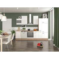 Küchenblock Valero mit Geräten Eiche/Weiß B: ca. 310 cm - Edelstahlfarben/Weiß Hochglanz, MODERN, Holzwerkstoff/Metall (310cm) - FlexWell