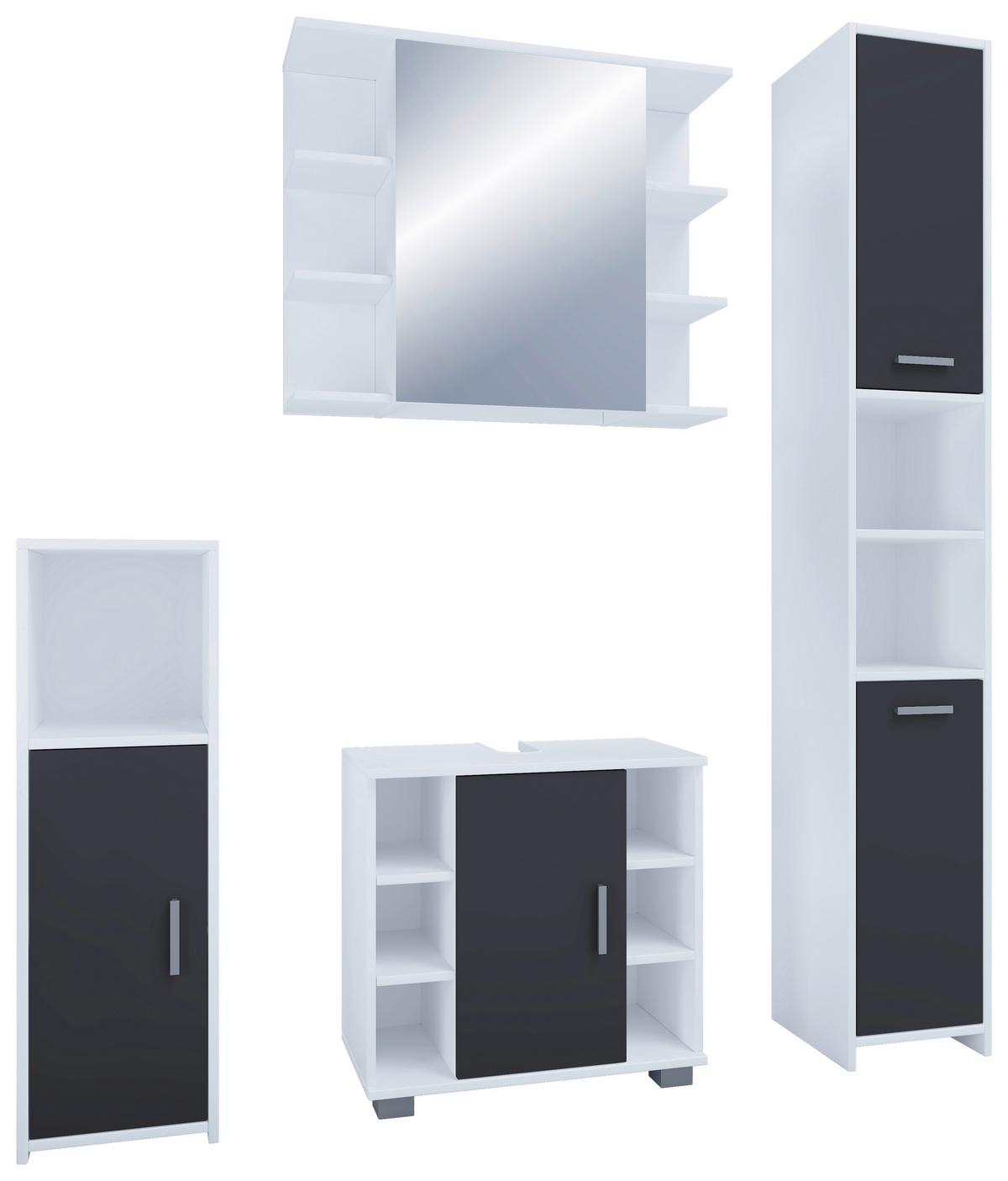 Badezimmer Zalo 4-tlg. ca. 120 cm Weiß/Schwarz - Schwarz/Weiß, MODERN, Holzwerkstoff (120cm) - MID.YOU