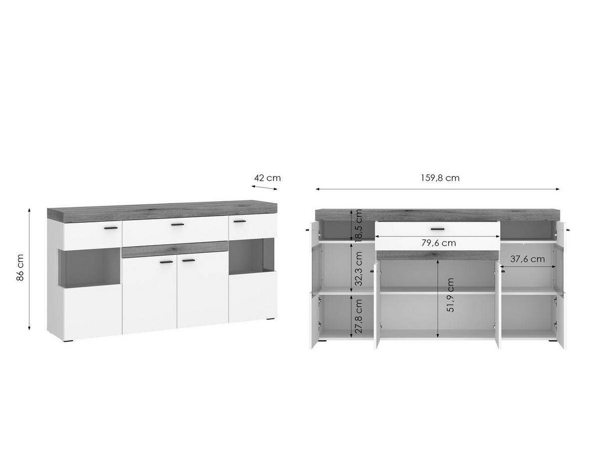 Sideboard Kiro Alpinweiß/Coast Evoke - MODERN, Glas/Holzwerkstoff (160/86/42cm) - Mömax