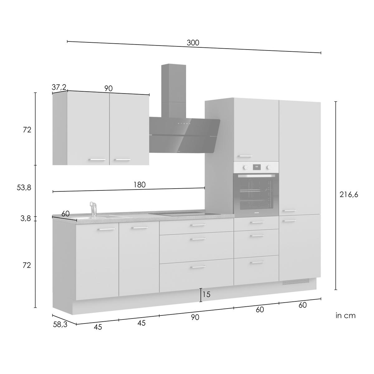 Küchenblock Cascada High m. Geräten Weiß - Eichefarben/Schwarz, MODERN, Holzwerkstoff/Metall (300cm) - Nobilia