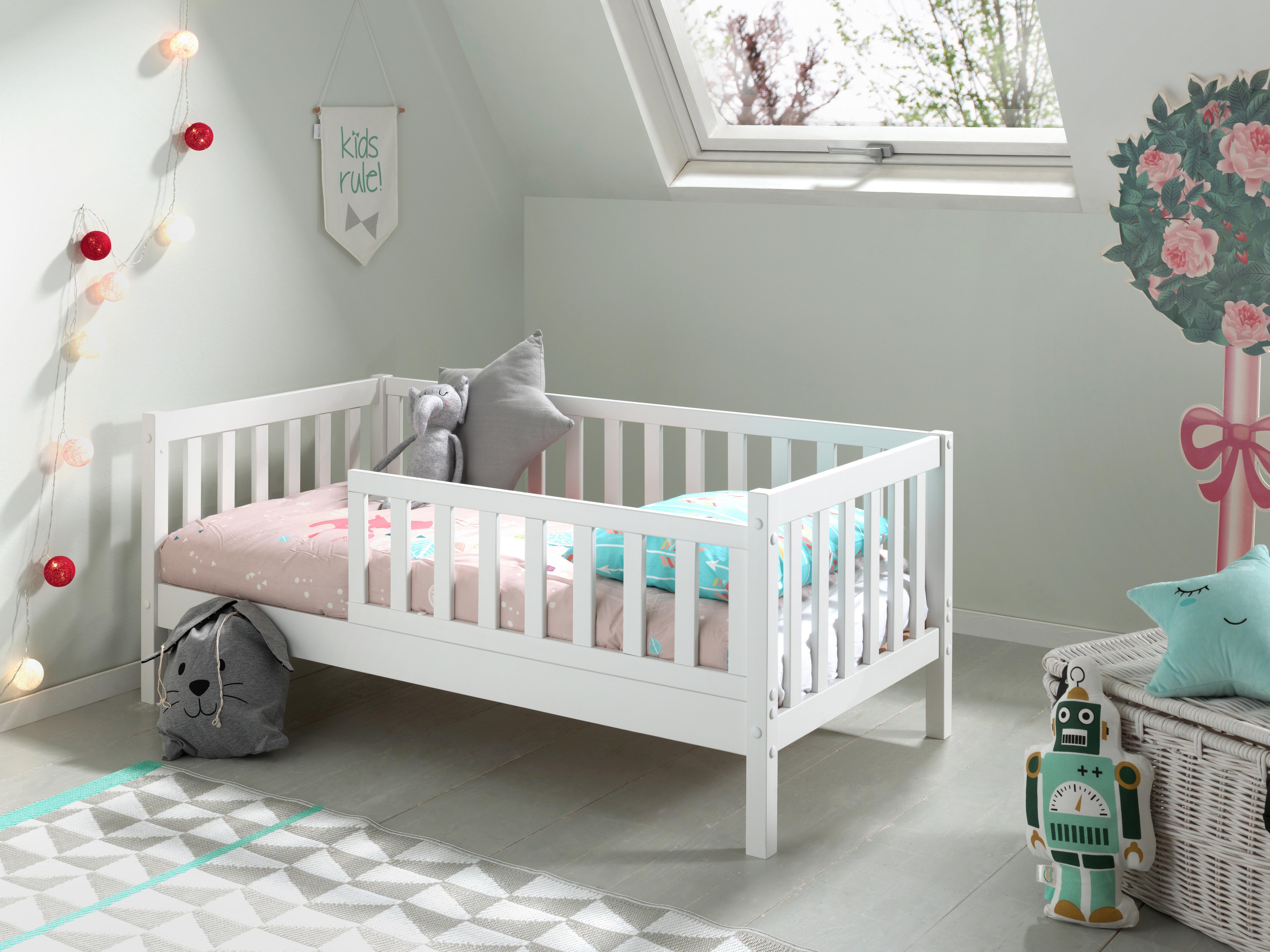 Kinder-/Juniorbett, 70x140 cm, weiß - Naturfarben/Weiß, MODERN, Holz (70/140cm) - MID.YOU