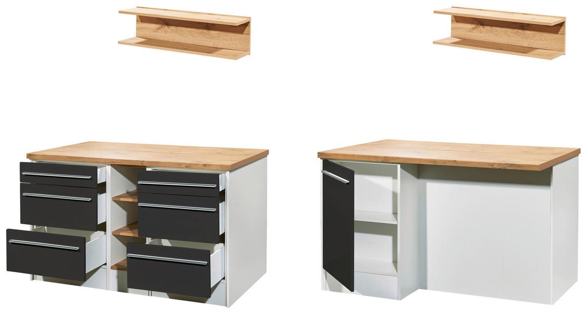Kücheninsel Gabriel ca. 150x91x90 cm Grau Hochglanz - Wildeiche/Edelstahlfarben, Design, Holzwerkstoff/Kunststoff (150/91/90cm) - Respekta