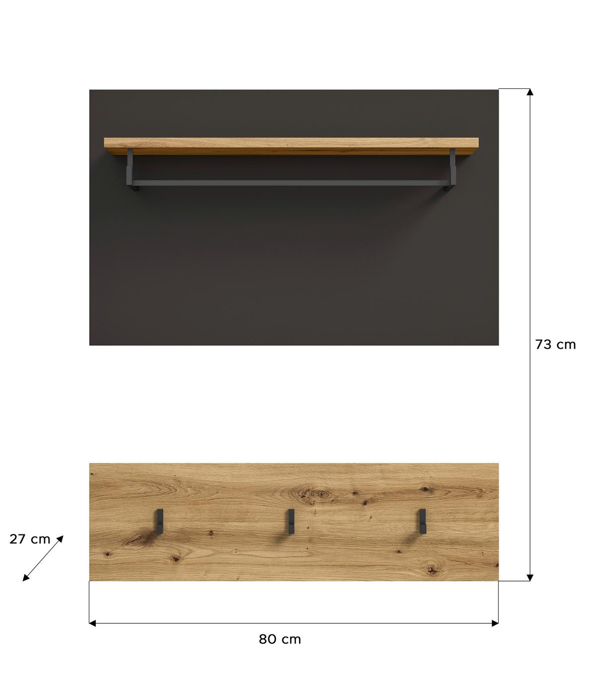 Garderobenpaneel Canu ca.80x73x27cm Eiche Dekor - Eichefarben/Dunkelbraun, KONVENTIONELL, Holzwerkstoff (80/73/27cm) - MID.YOU