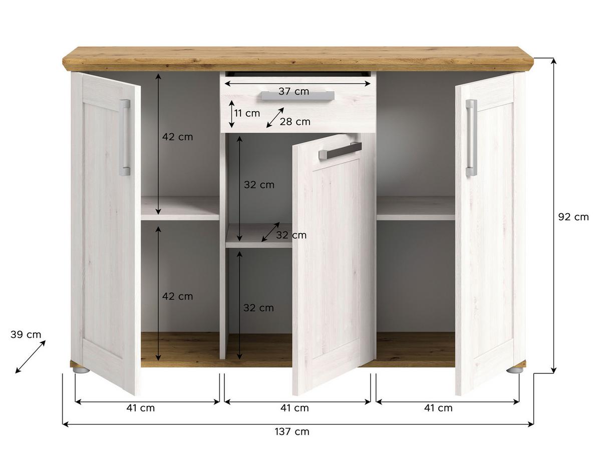 Kommode Verona ca. 133x88x37 cm Lärche/Eiche - KONVENTIONELL, Holzwerkstoff/Kunststoff (133/88/37cm) - MID.YOU