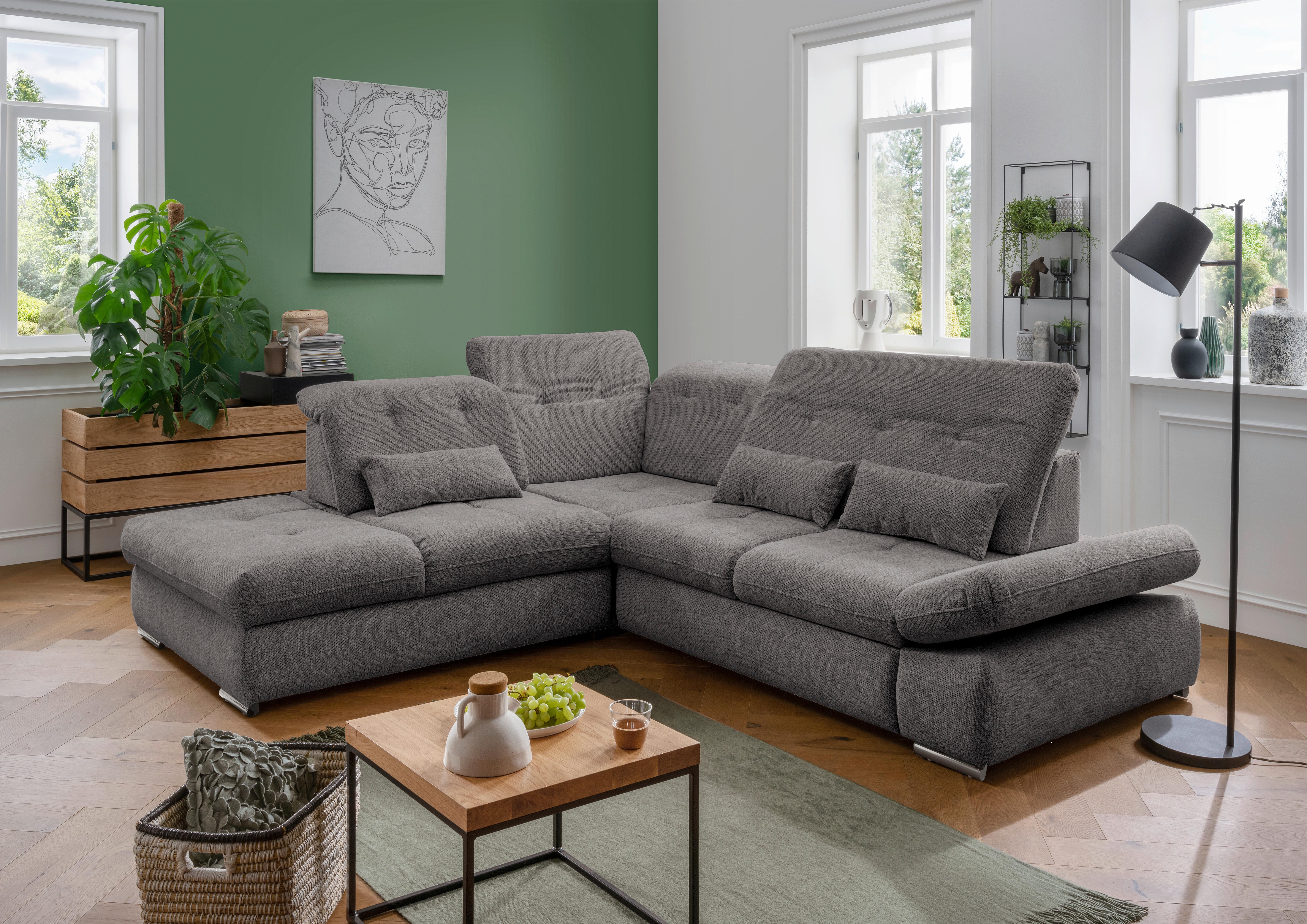 Wohnlandschaft Dalida Braun/Grau Chenille - Chromfarben/Braun, Design, Textil/Metall (254/280cm) - Livetastic