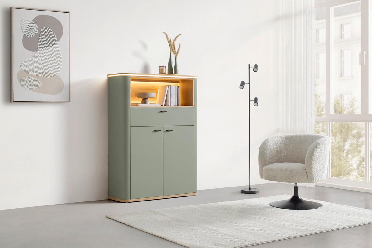 Highboard Lagos Salbeigrün/Eiche Artisan - Salbeigrün/Anthrazit, MODERN, Holzwerkstoff/Kunststoff (109,2/148,3/37,5cm) - Premium Living