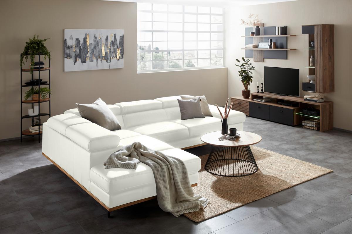 Wohnlandschaft Carmen Weiß - Schwarz/Weiß, MODERN, Leder/Holz (292/72/226cm) - Premium Living