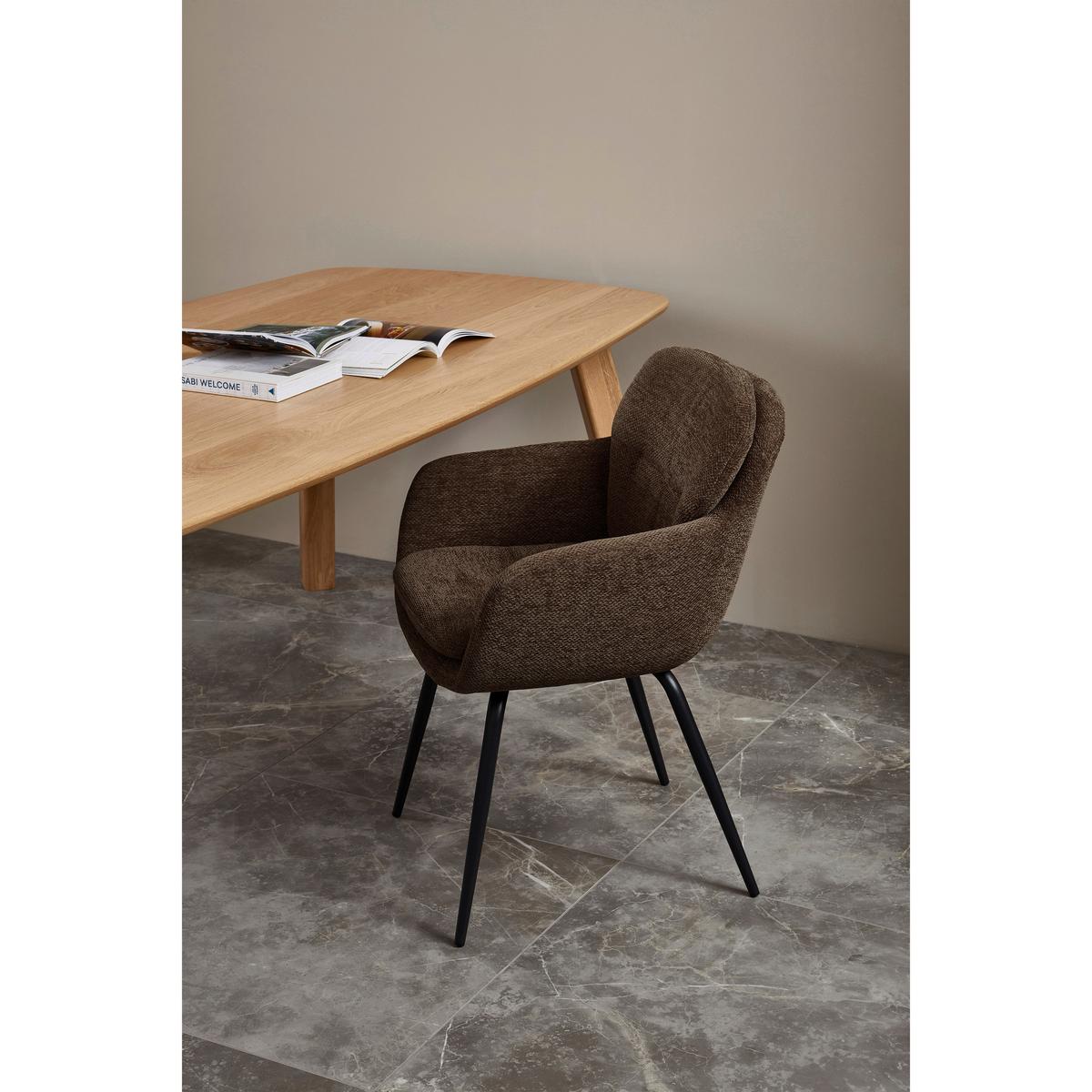 ARMLEHNSTUHL-SET Runa Braun B: 57cm - Schwarz/Braun, MODERN, Textil/Metall (57/82/59cm) - Livetastic