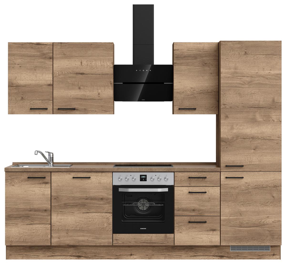 Küchenblock Structura High m. Geräten Eiche dunkel - Eiche dunkel/Schwarz, MODERN, Holzwerkstoff/Metall (270cm) - Nobilia