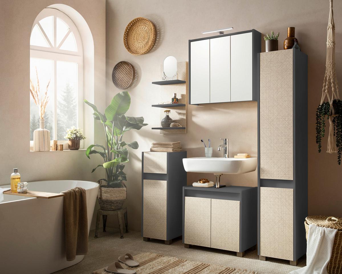 Hochschrank Sander Anthrazit/Beige - Beige/Schwarz, MODERN, Holzwerkstoff/Kunststoff (30,2/164,5/33cm) - MID.YOU