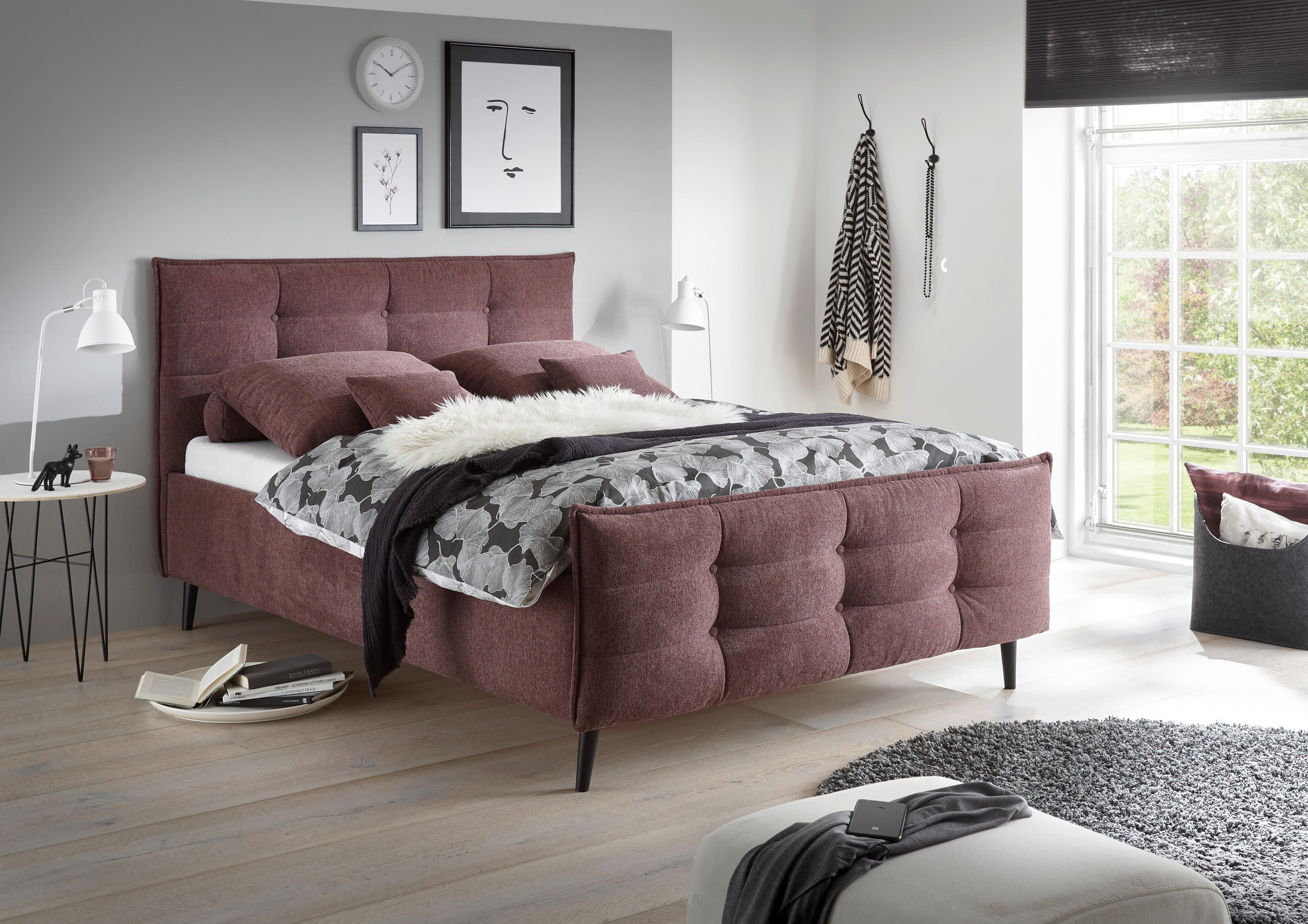Polsterbett Mario B ca. 140x200 cm Aubergine - Aubergine, Basics, Holz/Holzwerkstoff (140/200cm) - MID.YOU