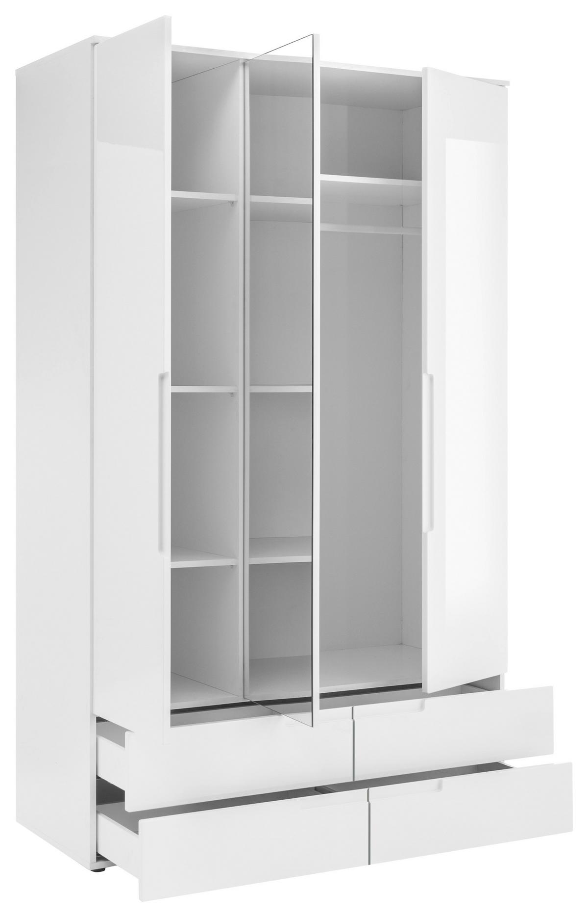 Dulap cu uși rotative Fun - alb/alb lucios intens, Konventionell, sticlă/material pe bază de lemn (126/208/57cm) - Based