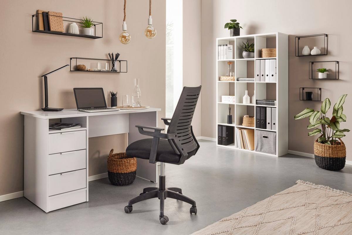 Schreibtisch in Weiss matt - Chromfarben, Konventionell, Holzwerkstoff/Metall (120/76/55cm) - Based