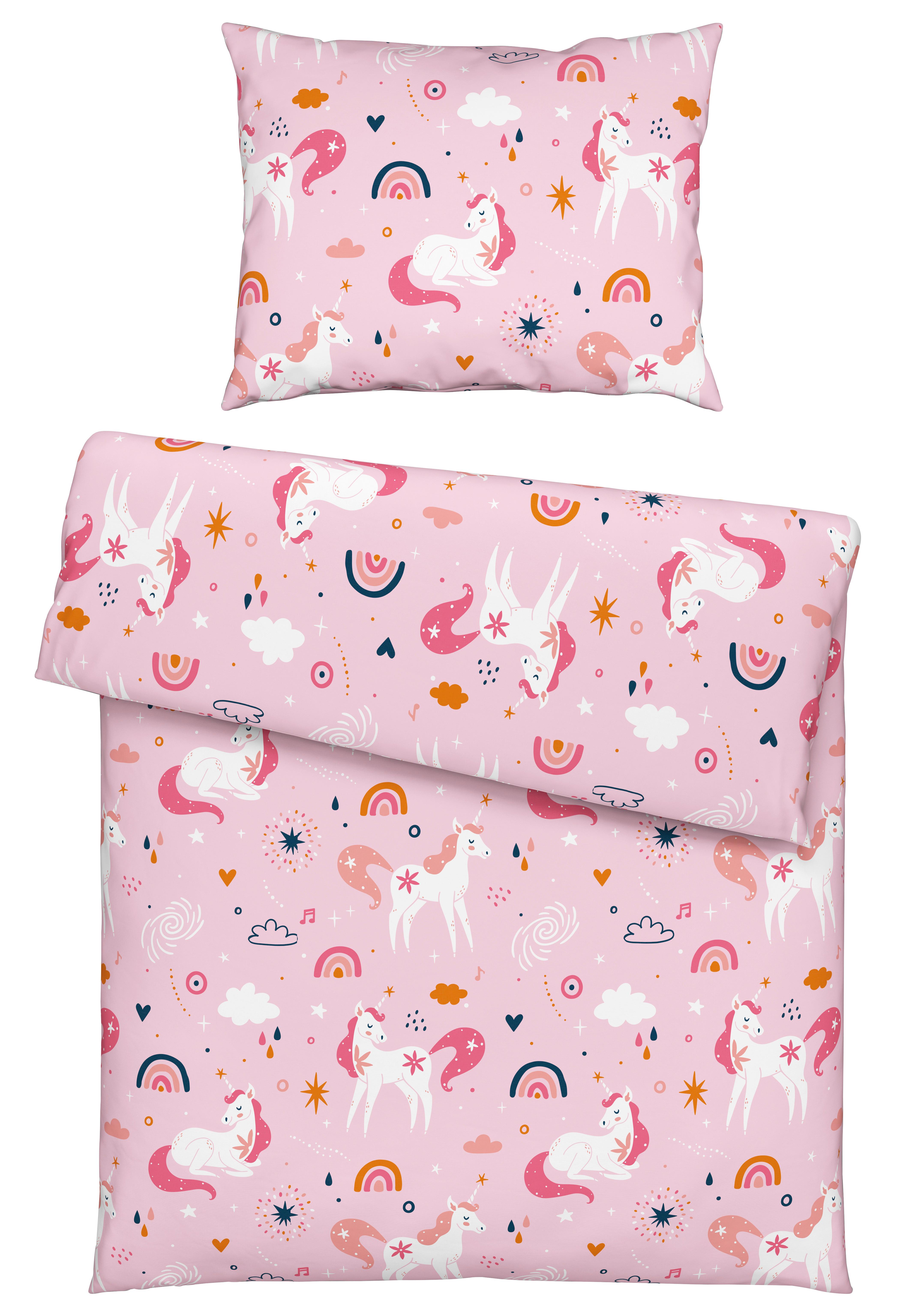 Kinderbettwäscheset EINHORN - Hellrosa, Textil (160/210cm) - Mömax