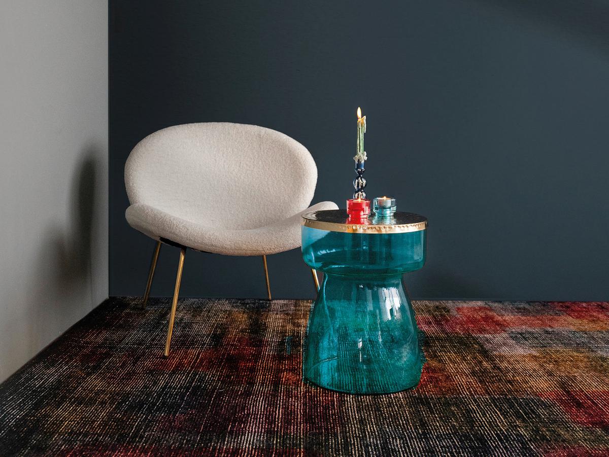 BEISTELLTISCH ROMAN 125 - Blau/Goldfarben, Design, Glas/Metall (36/48cm) - Kayoom