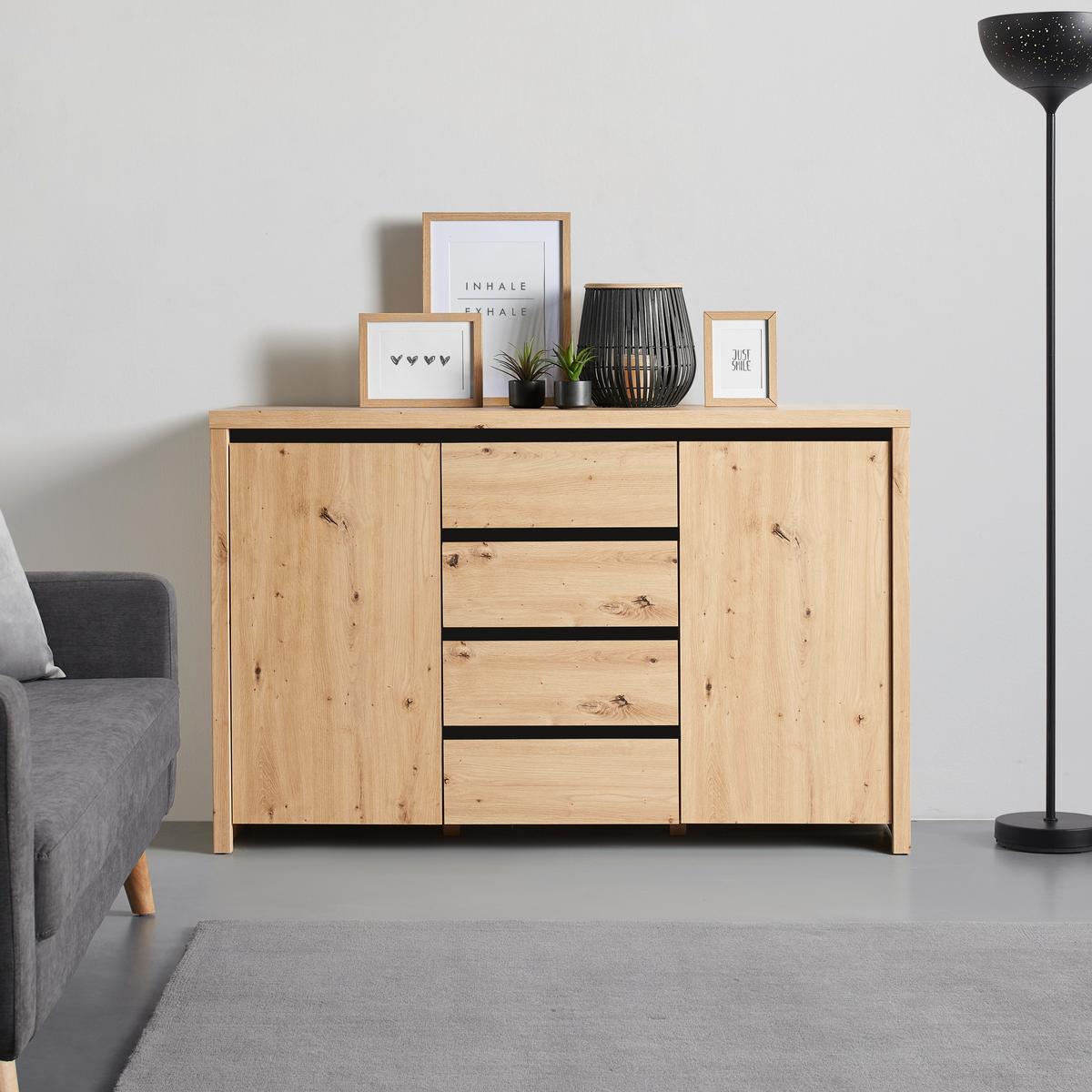 Sideboard Larios in Eichefarben - Schwarz/Eiche Artisan, MODERN, Holzwerkstoff (143/91/40cm) - Mömax