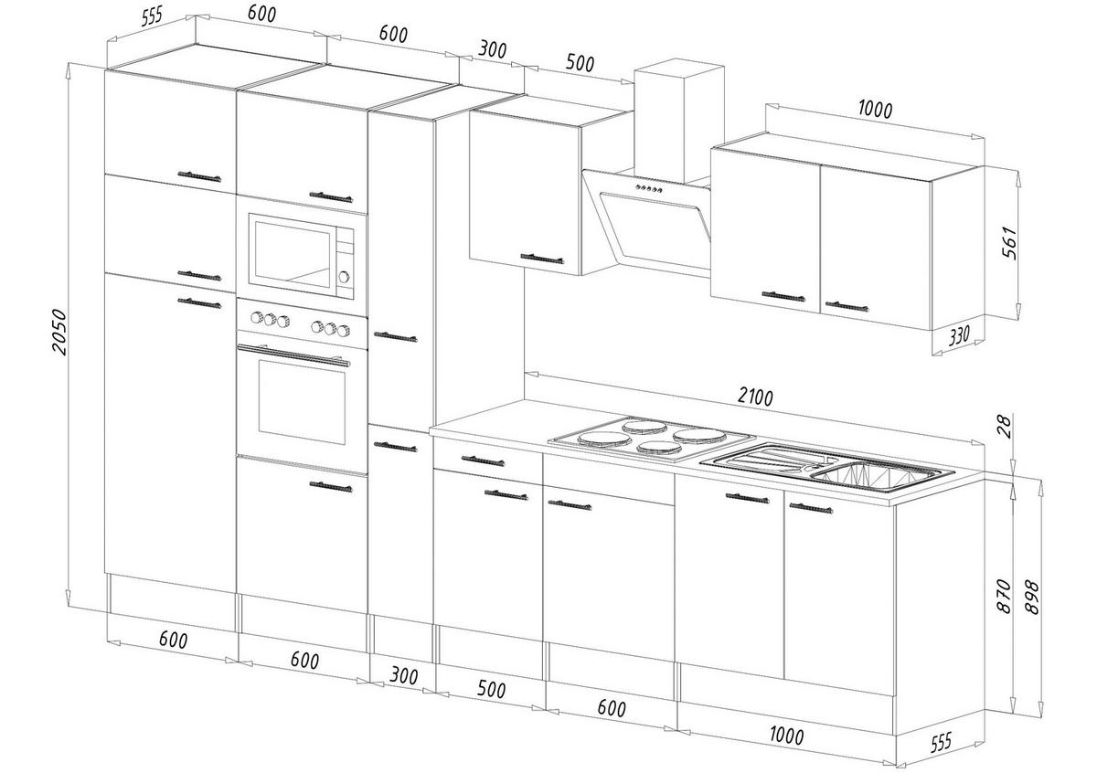 Küchenblock mit Geräten Grau/Eiche B: ca. 360 cm - Edelstahlfarben/Eichefarben, Design, Holzwerkstoff/Metall (360cm) - Respekta